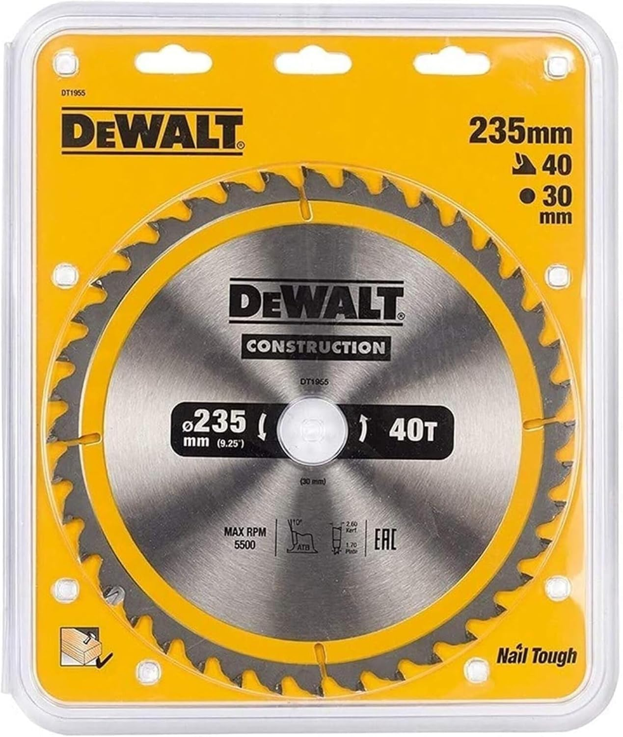 Dewalt DT1953-QZ Dt1953-Qz-Hoja Para Construcci&oacute;n 216X30Mm 40D, Yellow/Black, 216/30 Mm 40WZ