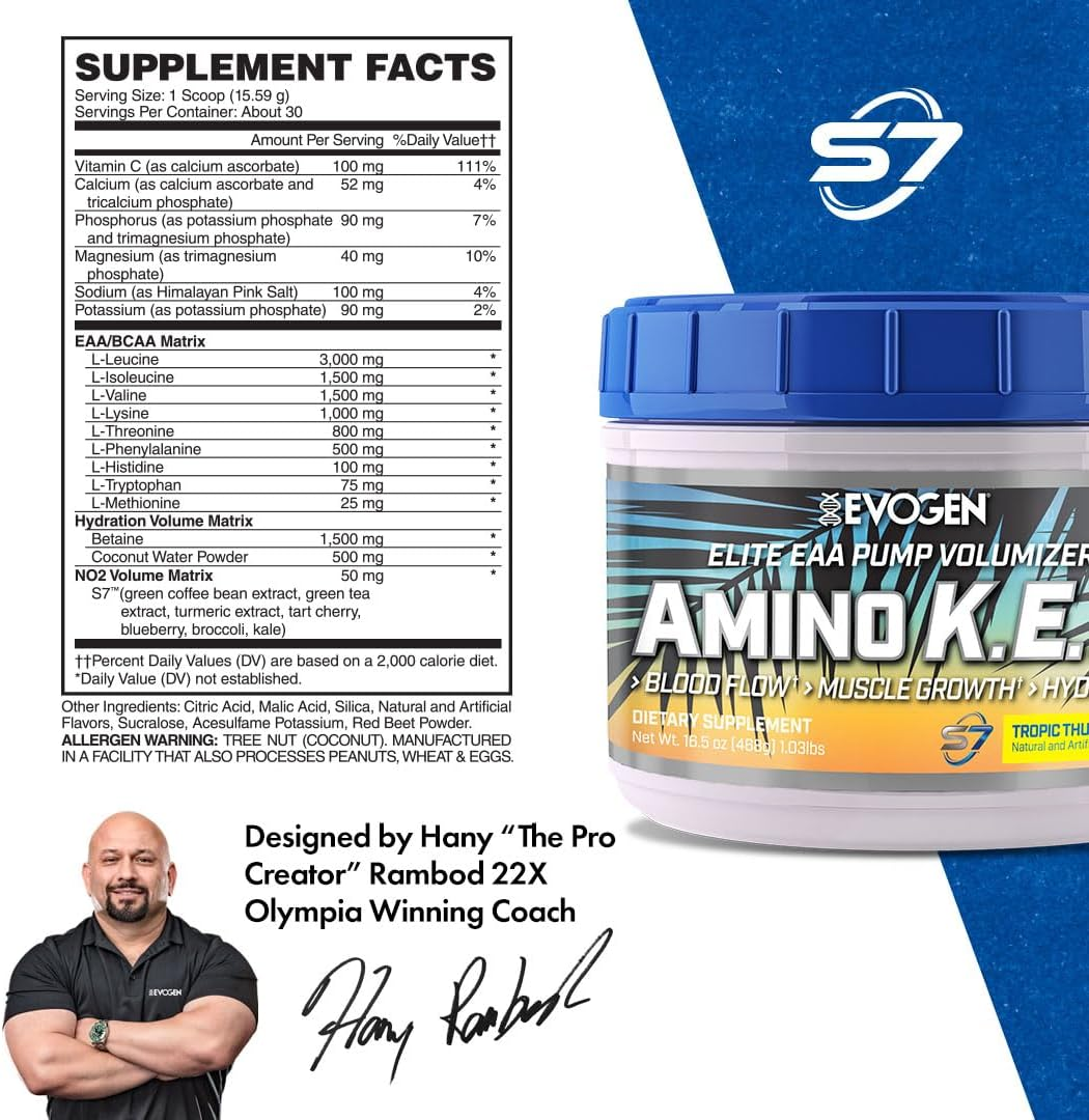 Evo Amino K.E.M, EAA Powder, Tropic Thunder 464 G (30 Servings) image number 3