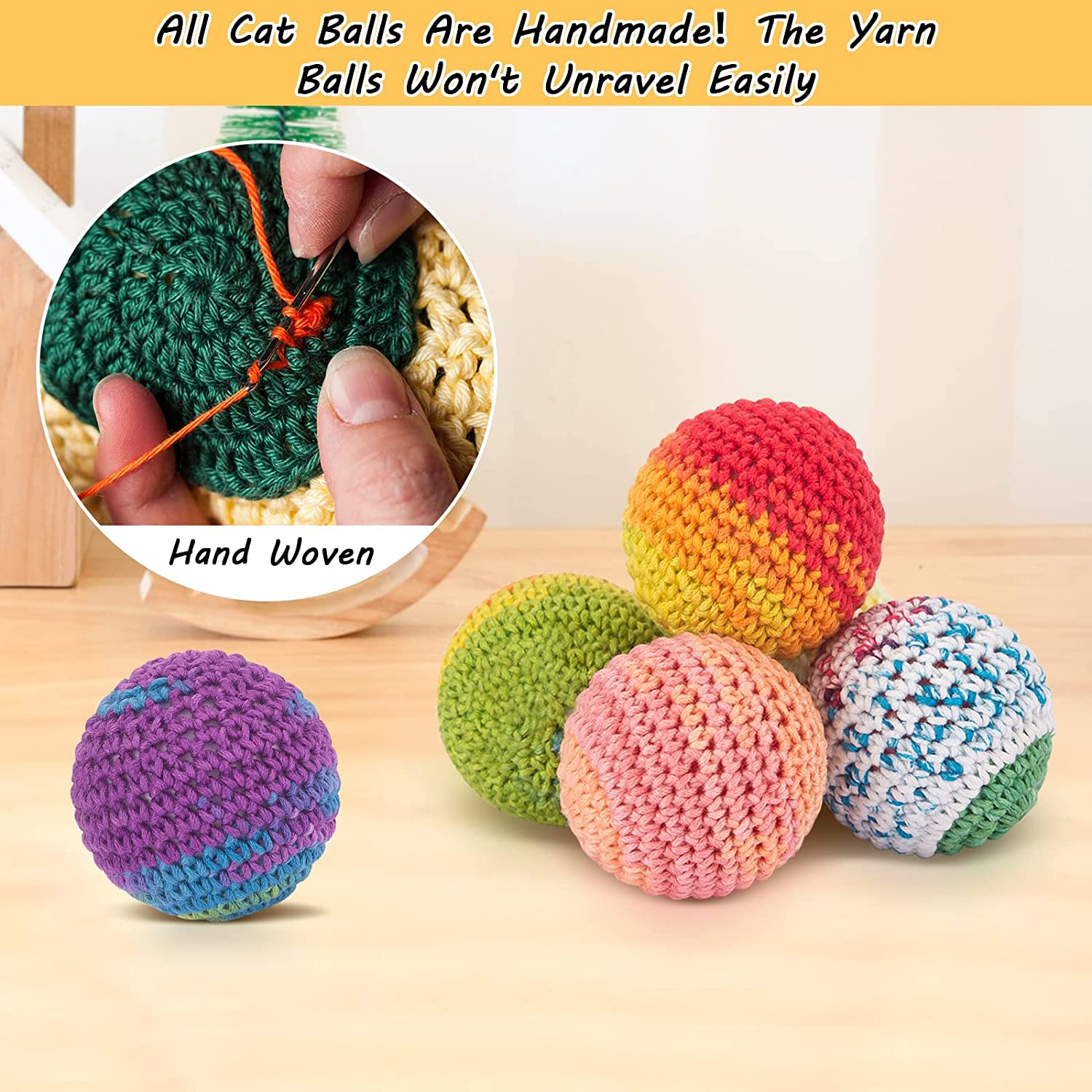 Retro Shaw Cat Toys Balls, Woolen Yarn Cat Ball Toy with Bell Inside, Cat Toys for Indoor Cats, Interactive Cat Chew Toys for Kitty Kitten, 6 Pack image number 4