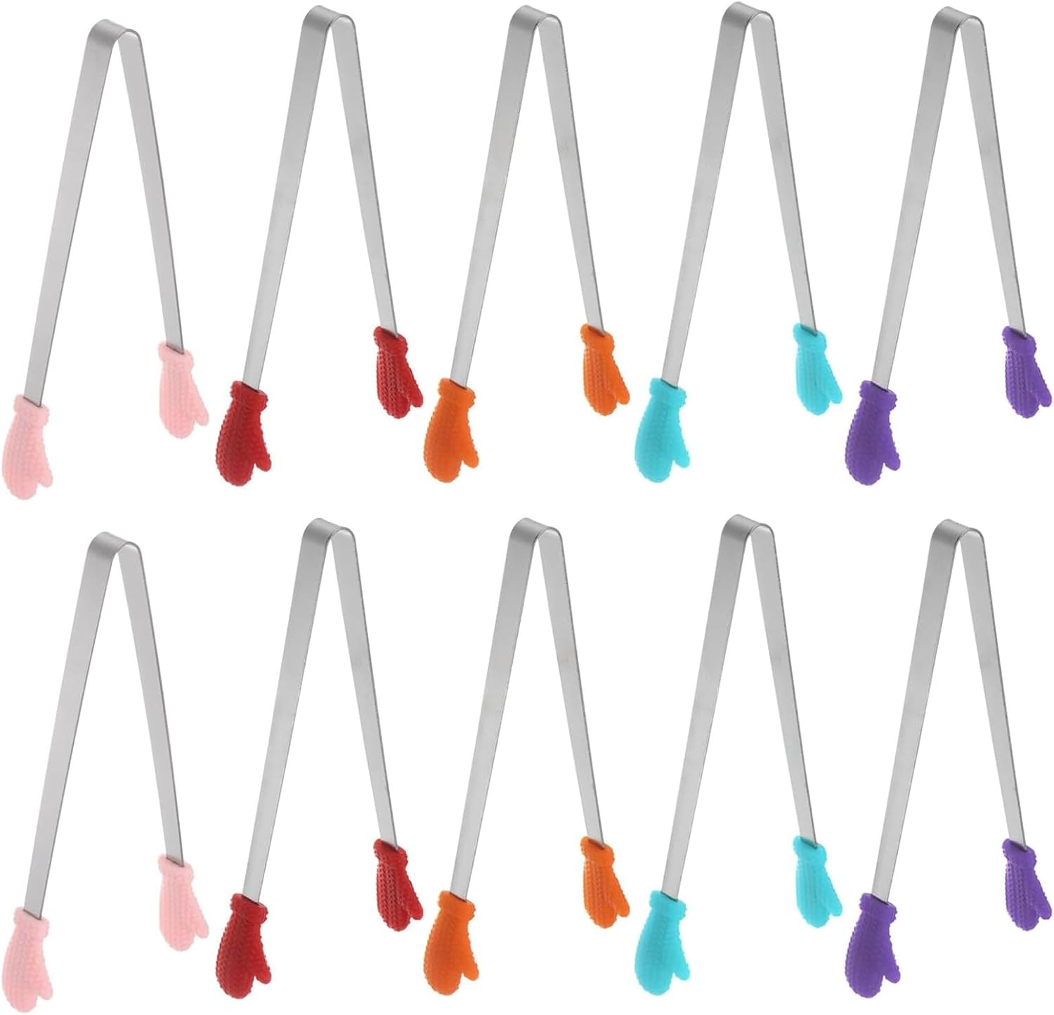 10PCS Silicone Mini Tongs (5.3 Inch), Hand Shape Kitchen Tongs for Food, Ice Cubes, Fruits, Desserts, Colorful Safe Serving Tongs for Appetizers & Barbecue (Hand Shape)