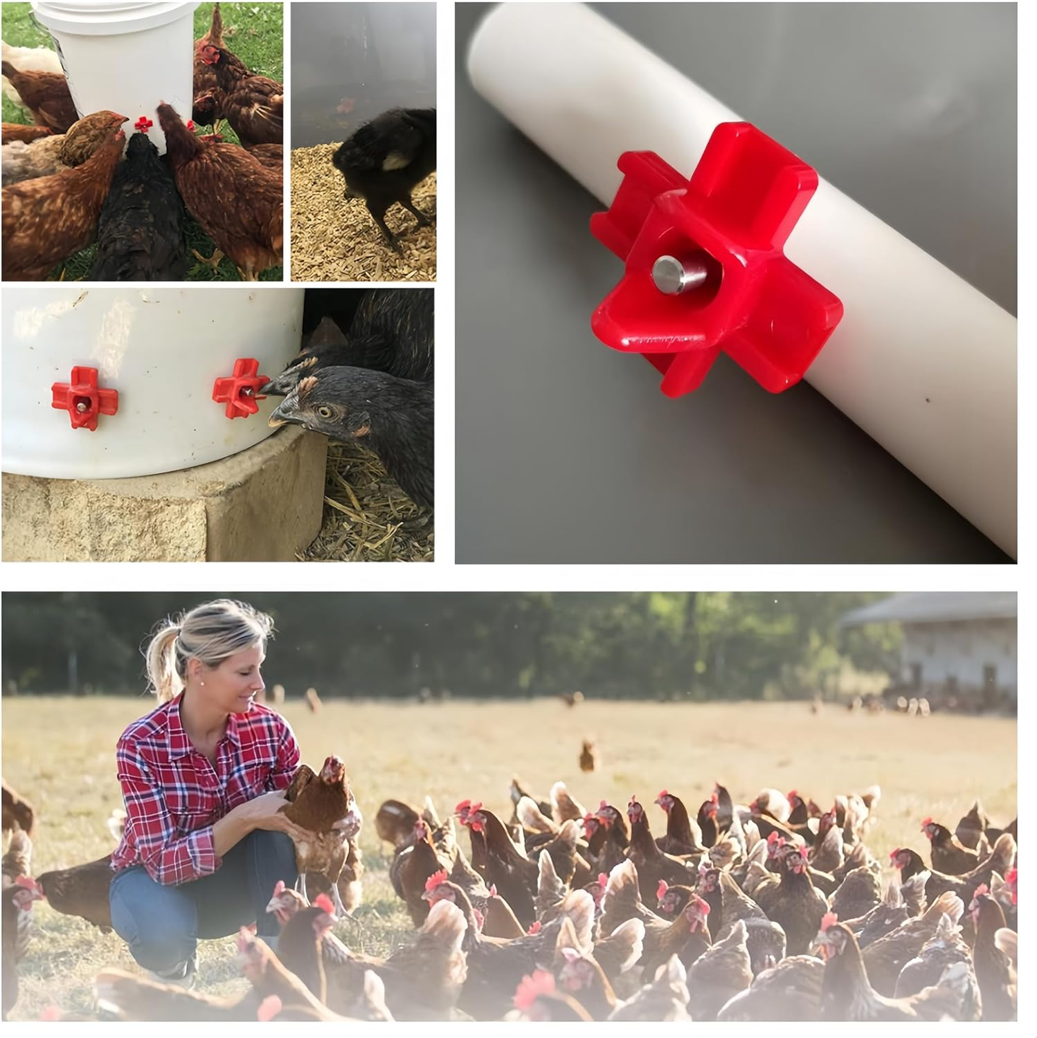 Chicken Nipples + PVC Tee Fittings, Ai-Oumleef Horizontal Chicken Nipples Waterer, Automatic Poultry Nipples, Chicken Watering System for Geese, Rabbits, Ducks(8 Pack) image number 1