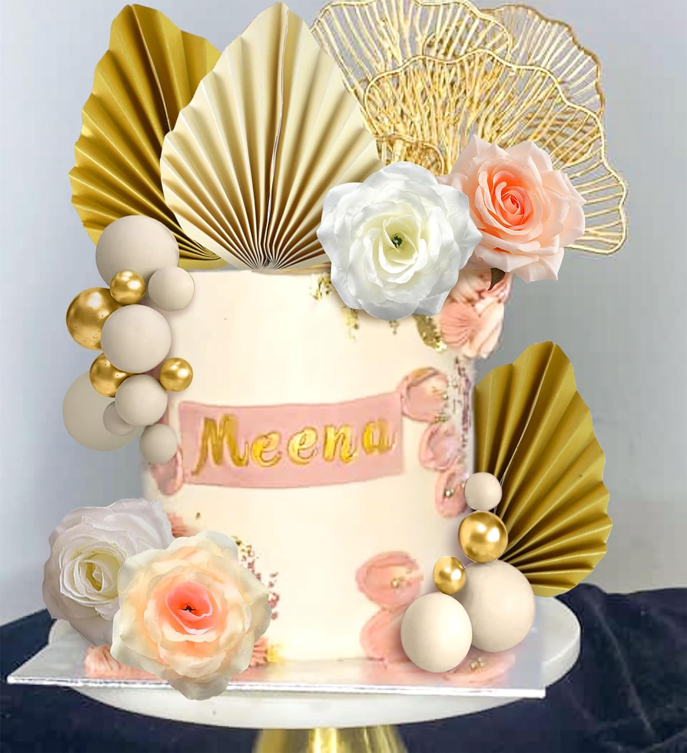Jevenis 20 PCS Champagne Rose Cake Decoration Balls Cake Decoration Gold Palm Leaves Cake Decoration Bohemian Cake Decoration Boho Cake Decoration Boho Party Supplies image number 2