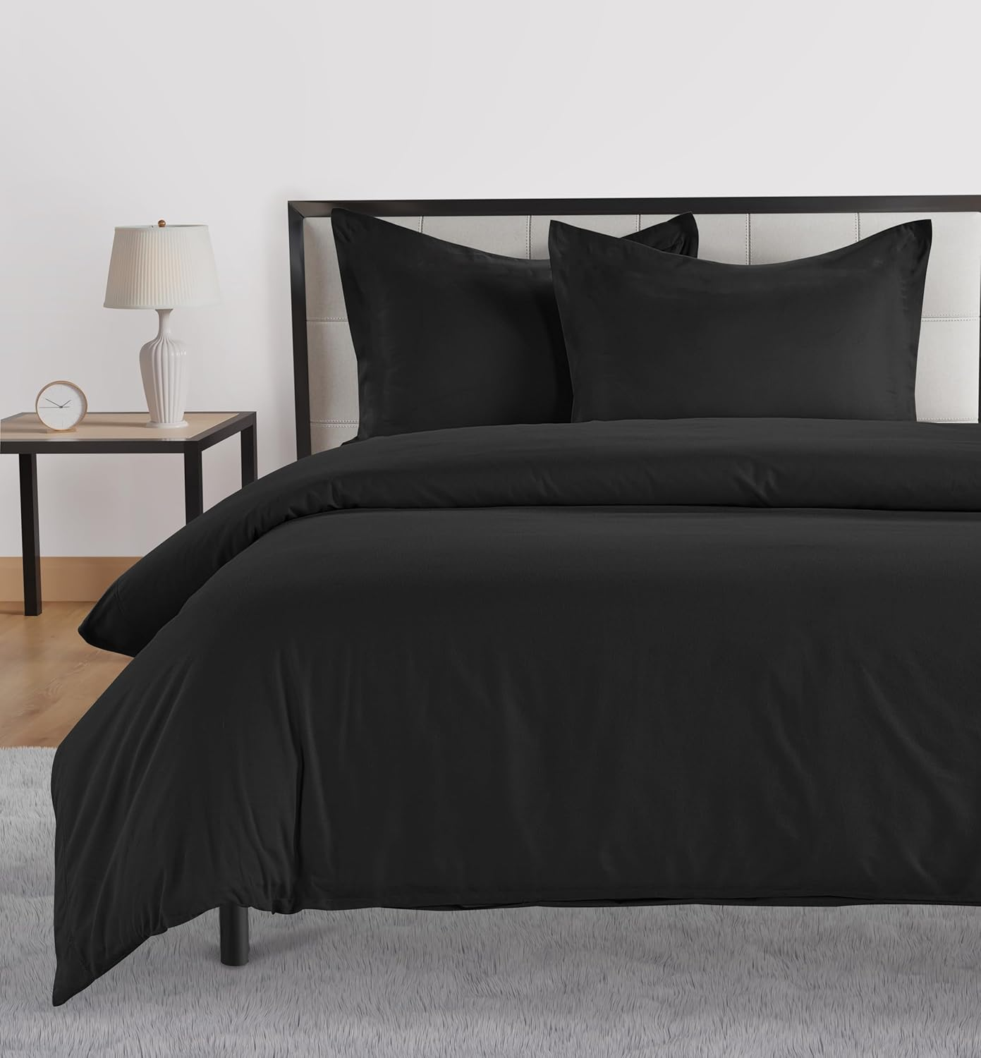 Lane Linen 100% Organic Cotton Duvet Cover 3-Piece Set (1 Duvet Cover, 2 Pillowcase), Black, Queen Quilt Cover image number 5