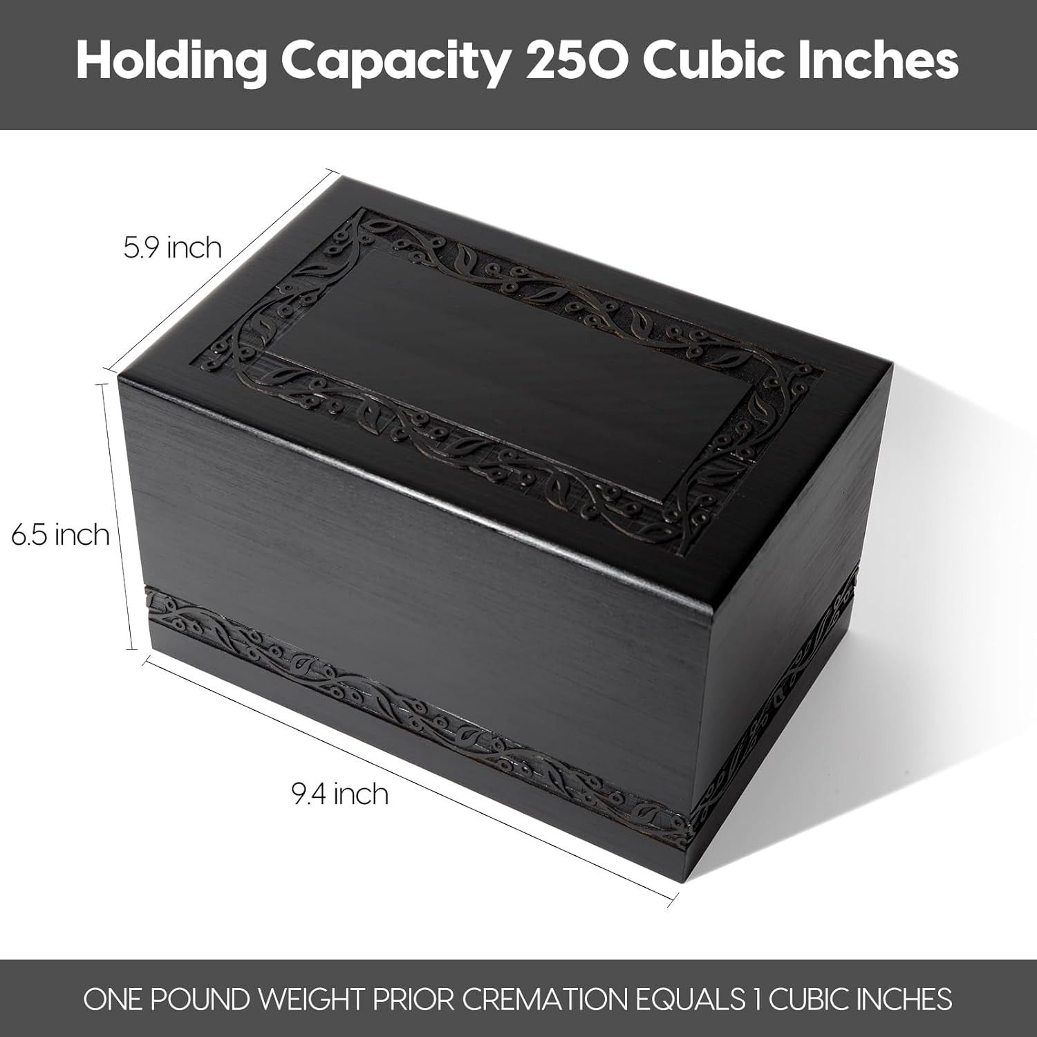 Wooden Tree of Life Cremation Urn for Human Ashes - Adult Male Female, up to 250 Cubic Inches - Funeral Memorial for Mom Dad (Black) image number 5