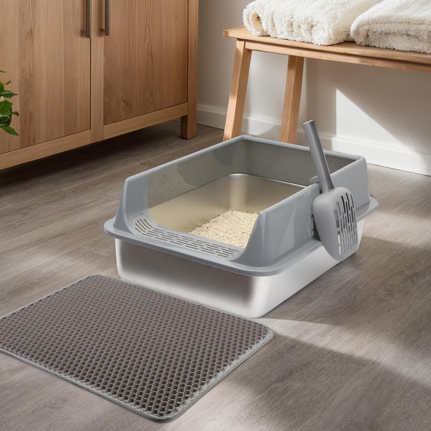 Cat Toilet - Deepen Pet Litter Box - Easy Clean Semi Enclosed Cat Toilet with Scoop for Dormitory Indoors Car Living Room image number 4