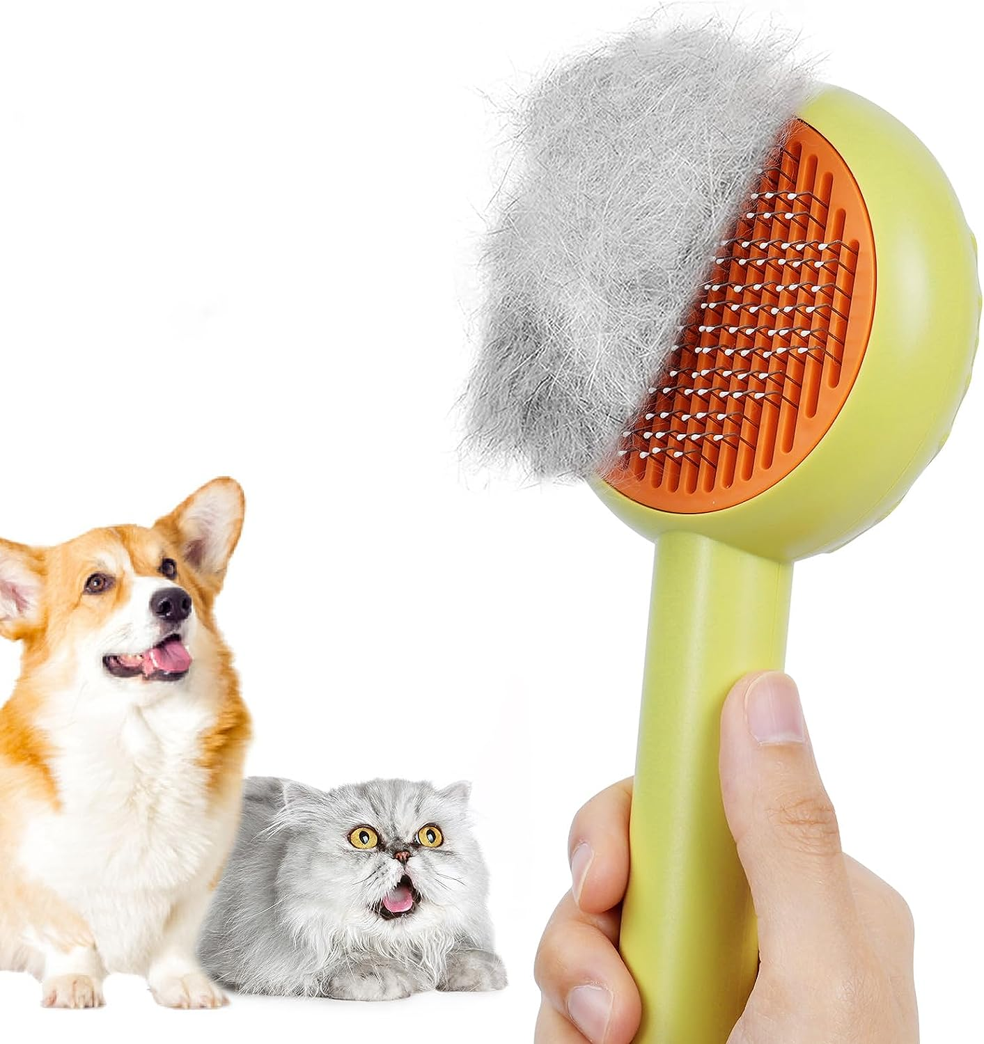 HICC GROOM! Pet Grooming Brush for Cats and Dogs, Self-Cleaning Sliker Brush for Removes Mats, Tangles, and Loose Hair, Shedding Brush for Short or Long Haired Cats/Dogs (White)