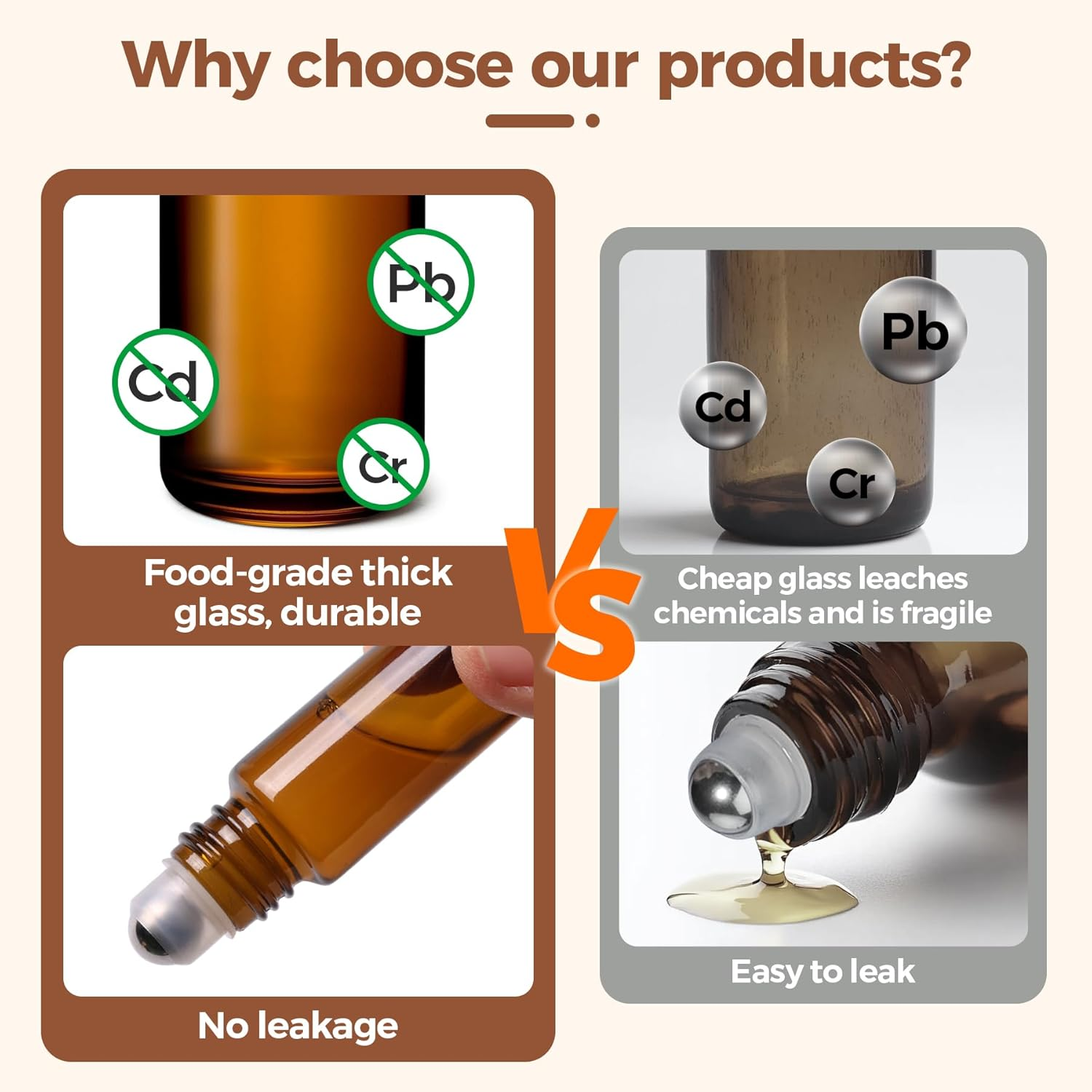 Comsaf 10 Ml Essential Oils Roller Glass Bottles, Set of 24 Anti-Uv Small Refillable Containers with Stainless Steel Roller Ball, Funnel, Opener, Labels, Pipettes, for Aromatherapy Mixtures image number 1