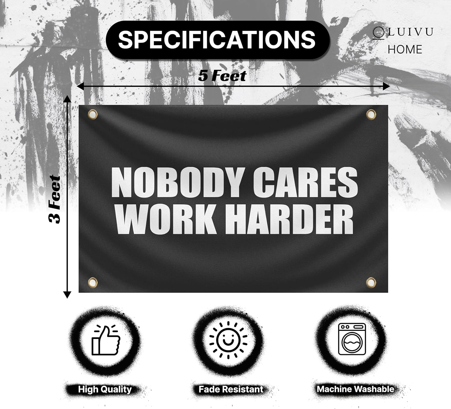 3X5 Feet Nobody Cares Motivational Gym Polyester Banner with 4 Grommets - Inspire Your Workout with This Flag - Fitness Wall Single Sided Decor for Gym Posters and Home - Stay Motivated with Cool Art image number 5