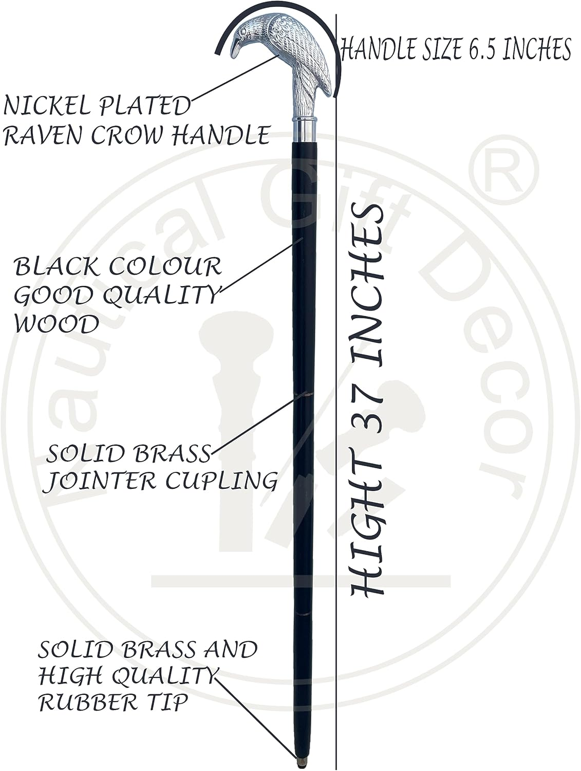 Edgar Allen Poe'S Mystic Raven Gothic Walking Stick Swagger Cane, 37 Inch, Hardwood, Black image number 5