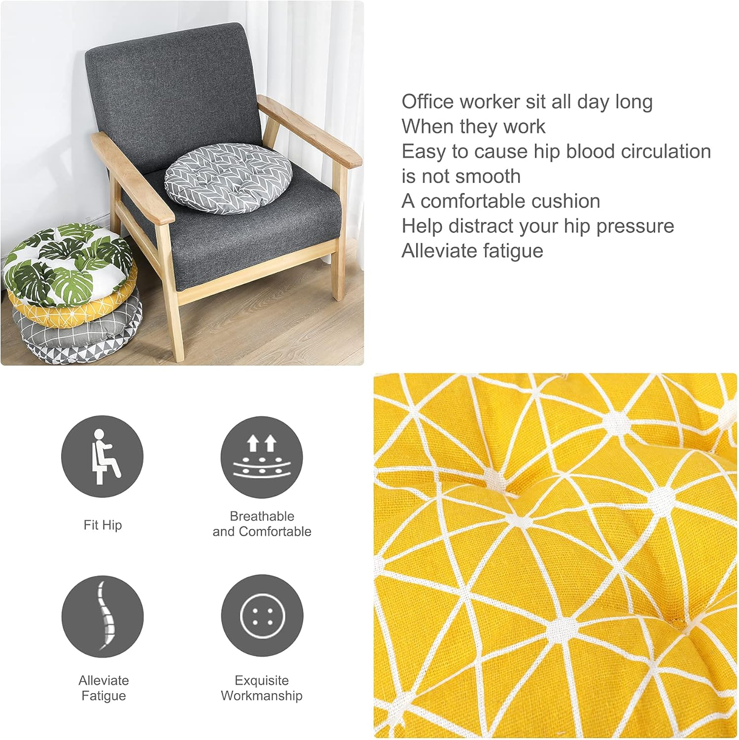 Homemiyn round Seat Patio Cushion Floor Pillow Cushion round Chair Cushion Outdoor Seat Pads for Sitting Meditation Yoga Living Room Sofa Balcony 15 Inch