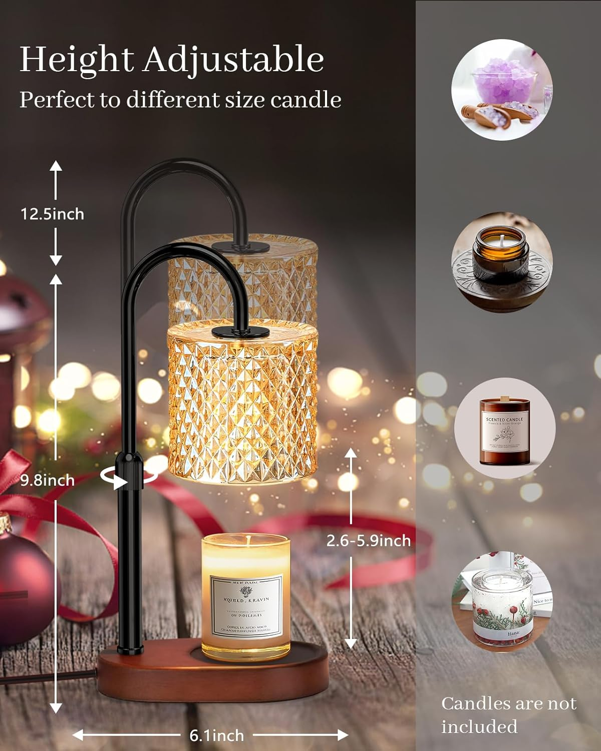Candle Warmer Lamp with Timer, Candle Warmer with Dimmer Adjustable Height, Christmas Birthday Women,Electric Wax Melt Warmer with 2 Bulbs, Home Decor Women House Warming Gifts image number 3
