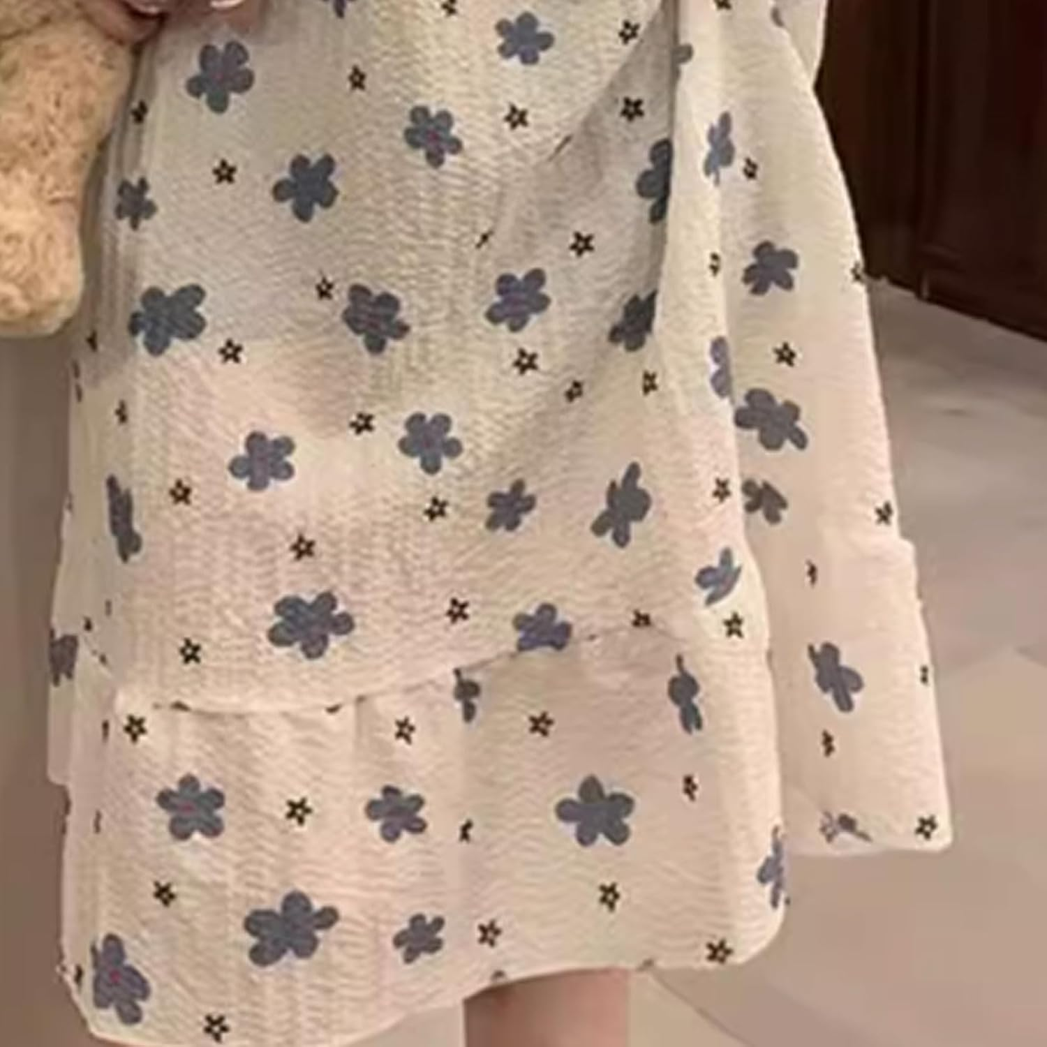 Polyester-Cotton Blended Nightgown Suspenders with Chest Pads Nightdress Loose Thin Can Be Worn Outside