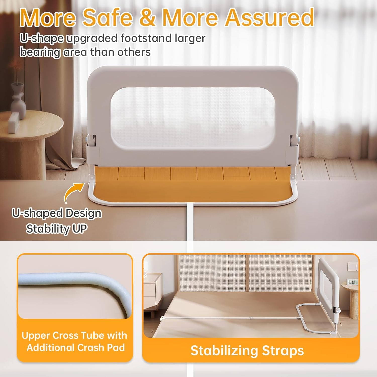 Baby Bed Guard Rail for Toddler - 32In Adjustable Heights, Swing down Bedrail, Extra Tall Child Safety Side Railing Guards for Kids - Toddler Bed Rail for Queen, King, Twin, and Bunk Size Beds - Full image number 4