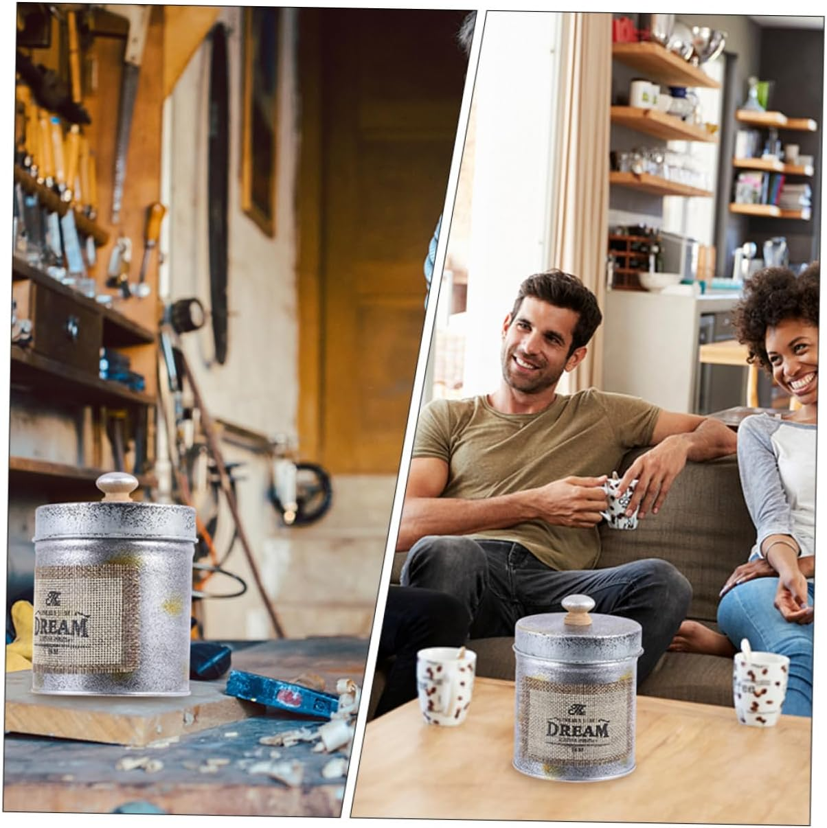 KICHOUSE 2Pcs Antique Iron Storage Jar for Kitchen Tableware Retro Storage Can Lid for Desktop Organization and Home Decor image number 5