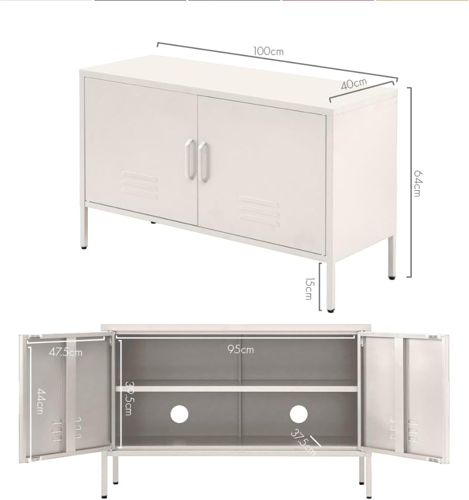 Artissin Locker, Metal Sideboard Buffet Cabinet Bedside Table Shoe Storage TV Cabinets Organiser Home Bedroom Kitchen Living Room Bathroom Furniture, with Adjustable Shelf Handy Hook White image number 5