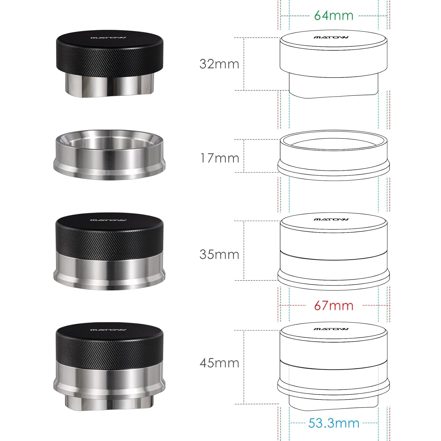 MATOW 2 in 1 Design Gravity Distributor and Magnetic Dosing Funnel Combo, 53.3Mm Adaptive Espresso Distributor and 54Mm Stainless Steel Magnetic Dosing Ring Compatible with Breville 54Mm Portafilter image number 4