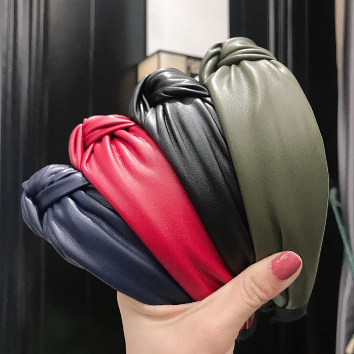 Faux Leather Headband with Knots, Women'S Knotted Wide Headband Headdress Hair Bands Hair Accessories for Women Girls for Daily Wear, Red image number 2