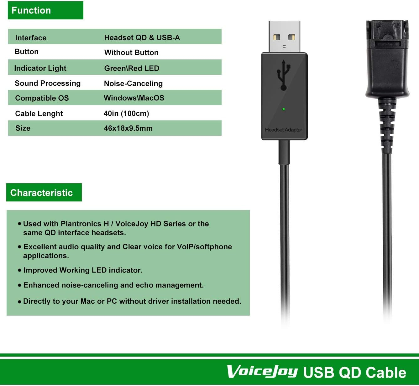 Call Center Office Headset Quick Disconnect QD Cable to USB Plug Adapter Compatible with Plantronics Headset QD Connector Plug to Any Computer Laptop VOIP Softphone image number 4