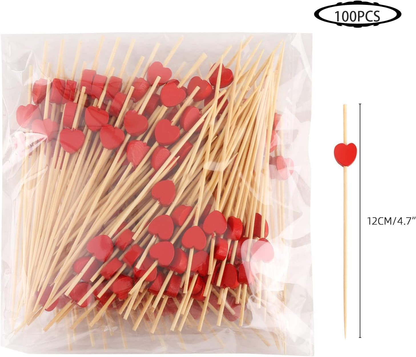 100 Pcs Cocktail Picks, 4.7 Inch Toothpicks for Appetizers, Bamboo Cocktail Sticks Skewers for Drinks, Desserts, Charcuterie, Party Fancy Toothpicks, Heart-Shaped Mini Food Picks Decorative. image number 5