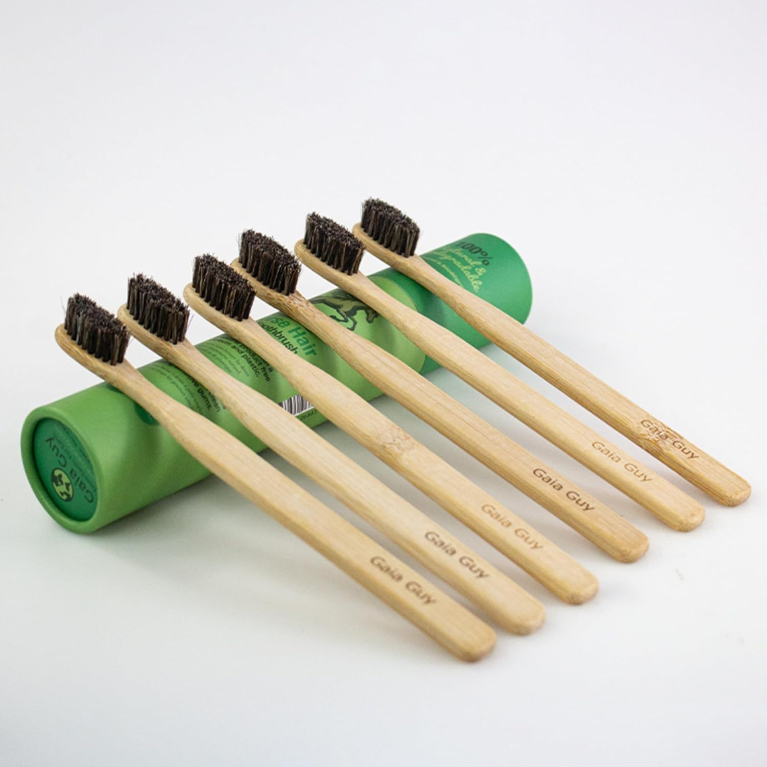 Gaia Guy Soft Natural Bristle Bamboo Toothbrush (NO Nylon - Horsehair ONLY) - Totally Compostable & Biodegradable Soft Horse Hair Bristle and Bamboo Toothbrushes - Zero Waste - 6-Pack image number 3