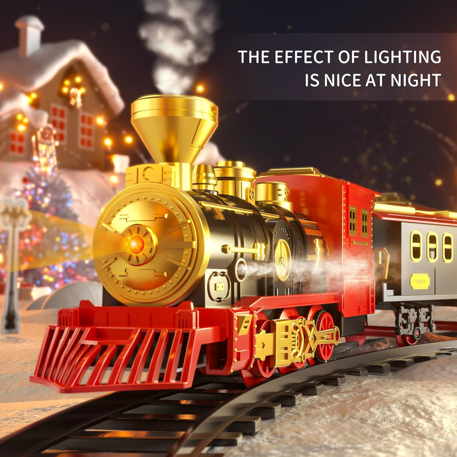 Train Sets with Steam Locomotive Engine, Cargo Car and Tracks, Battery Powered Play Set Toy W/Smoke, Light & Sounds, for Kids, Boys & Girls 3 4 5 6 7 Years Old image number 6