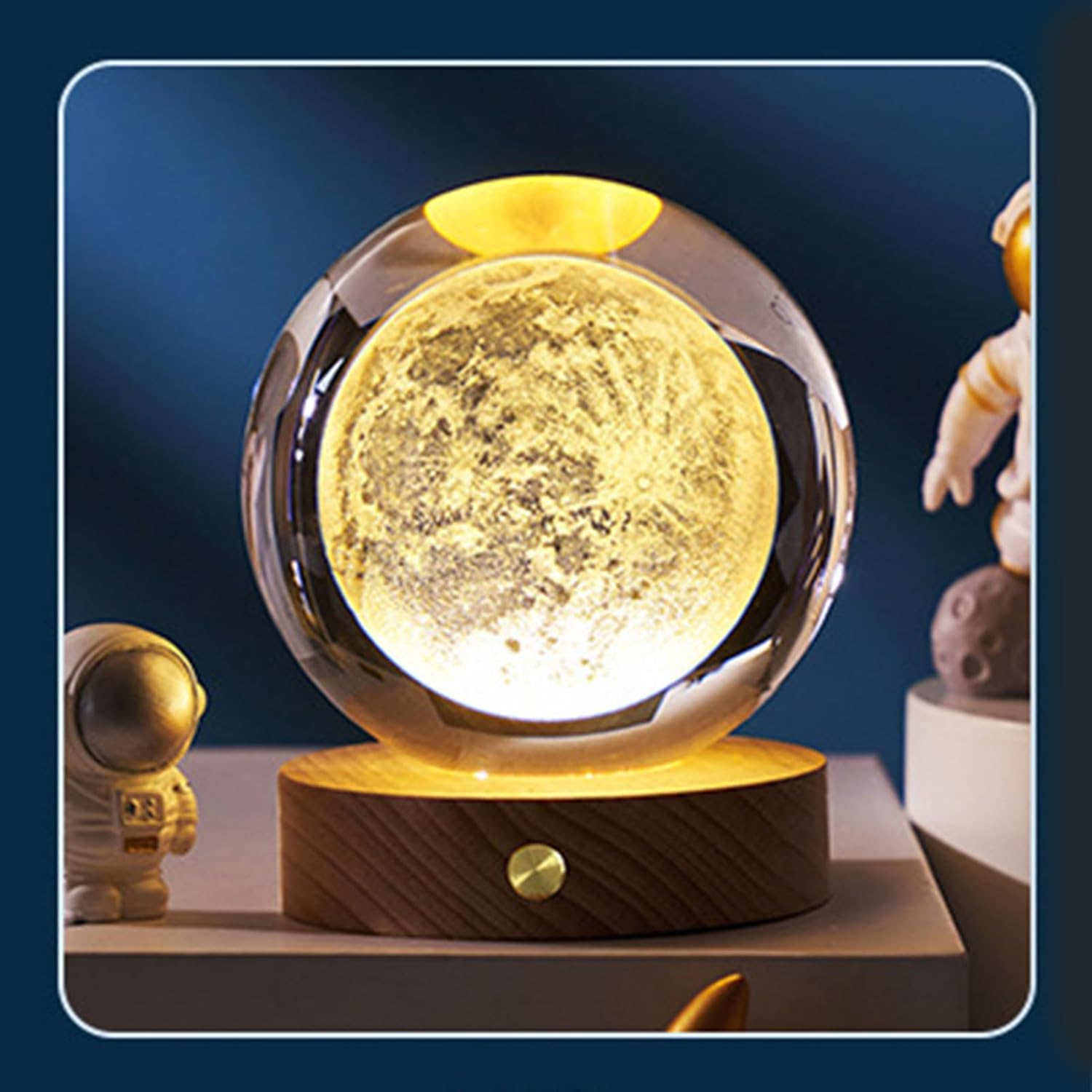 3D Crystal Ball Night Light, Innovative Crystal Ball Lamp Rechargeable with Wooden Base, Versatile Soft Light Crystal Light for Home Bedroom Decoration (Moon) image number 3