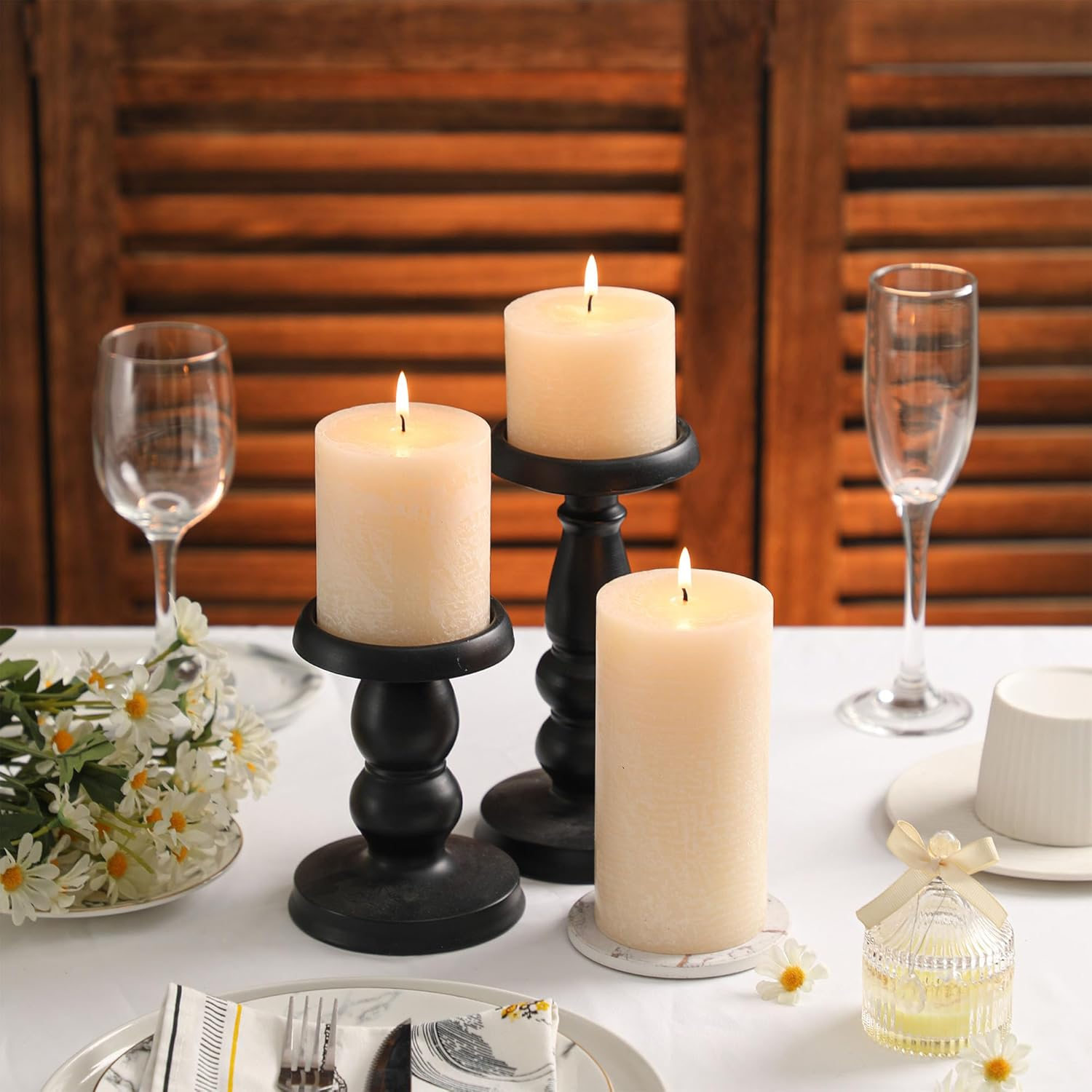 3X6 Inch Ivory Pillar Candles Set of 3 - Hand-Poured Unscented Candles, Long Clean Burning, Large Big Candles, Smokeless Dripless Candles for Dinner Table, Wedding, Home, Bathroom, Rustic Decor image number 2