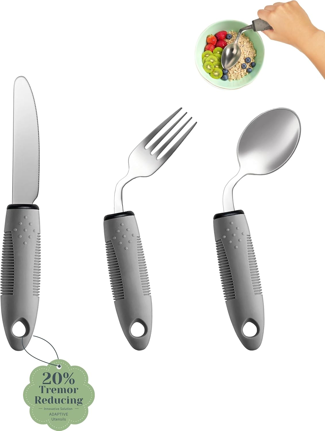 Adaptive Utensils Set (3-Piece) &ndash; 42&deg; Angled, 3 Oz Weighted Silverware for Parkinson'S, Hand Tremors and Arthritis &ndash; Easy-Grip Ergonomic Eating Aids (Left-Handed) image number 6