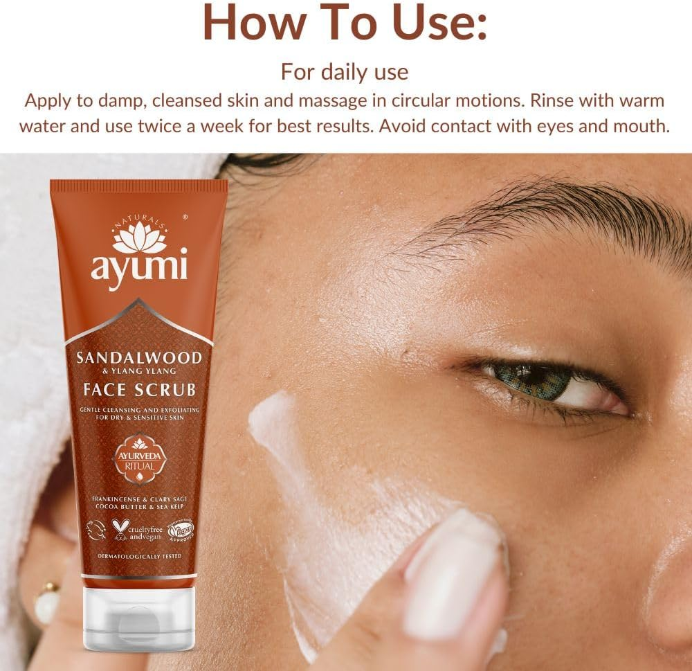 Ayumi Sandalwood & Ylang Ylang Face Scrub. Vegan, Cruelty-Free, Dermatologically-Tested, 3 X 125Ml image number 5