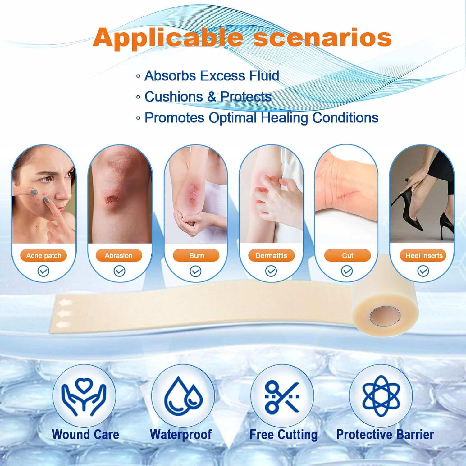 Hydrocolloid Roll 5X500Cm - Breathable, Self-Adhesive Wound Care Patches and Tape for DIY Customization, Hydrocolloid Patches and Tape for Large Coverage image number 1