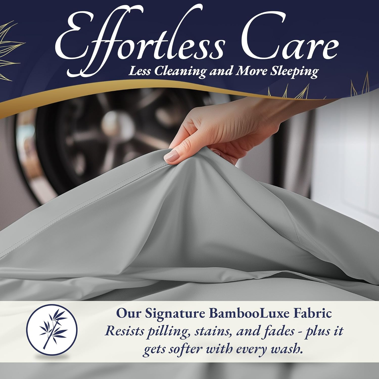 DECOLURE 100% Organic Viscose Derived from Bamboo Sheets King Size 4Pcs - Ultra Soft & Luxuriously Cooling, 17" Deep Pocket, Double Stitching, Perfect for Hot Sleepers - King Bed Sheets (Light Grey) image number 3