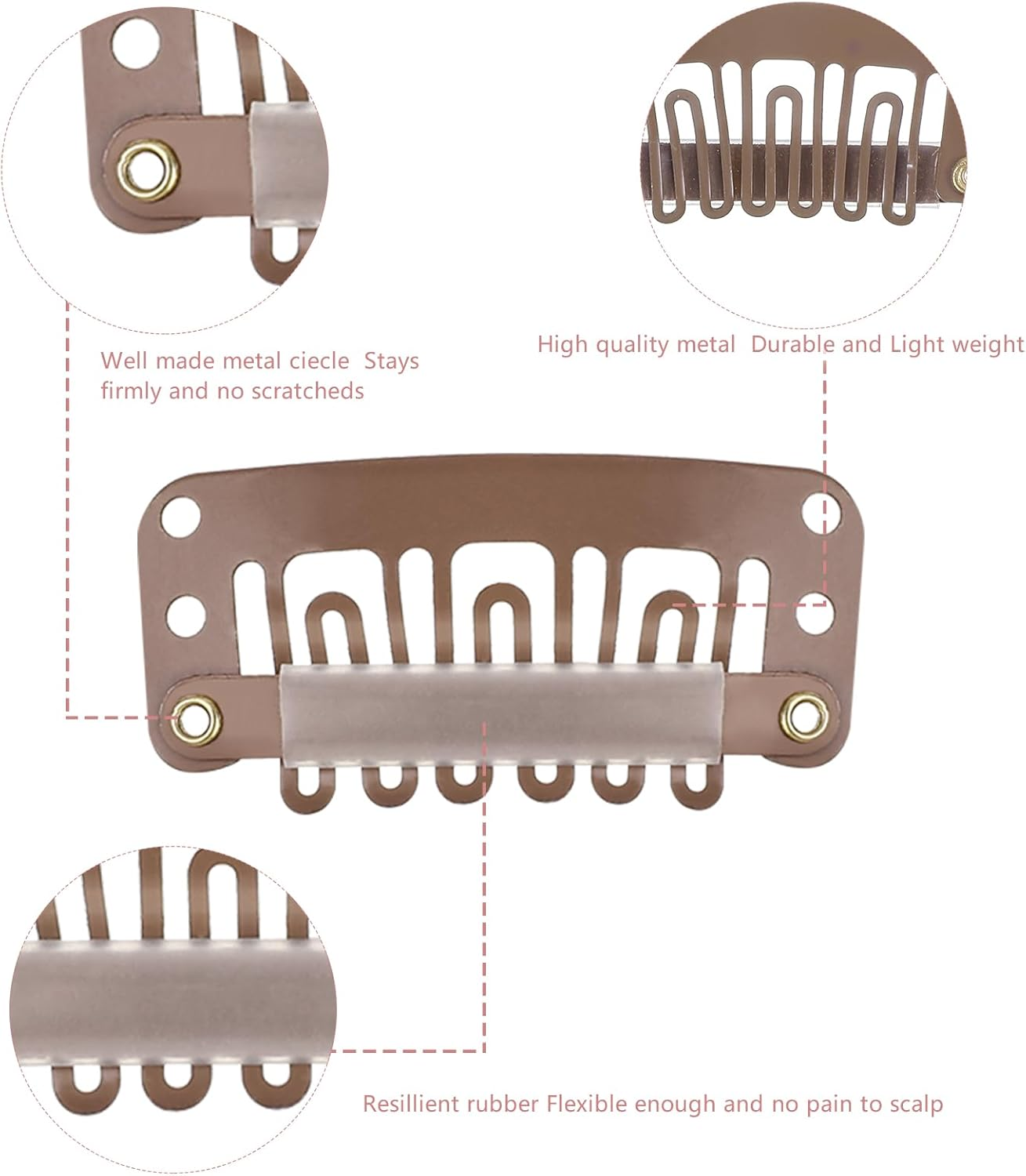 40 Pack Wig Clips 32 Mm Hair Extension Clips 6 Teeth Wig Clips to Secure Wig Small Wig Comb with Rubber Metal Snap Wig Accessories for Women Men, 4 Colors image number 6