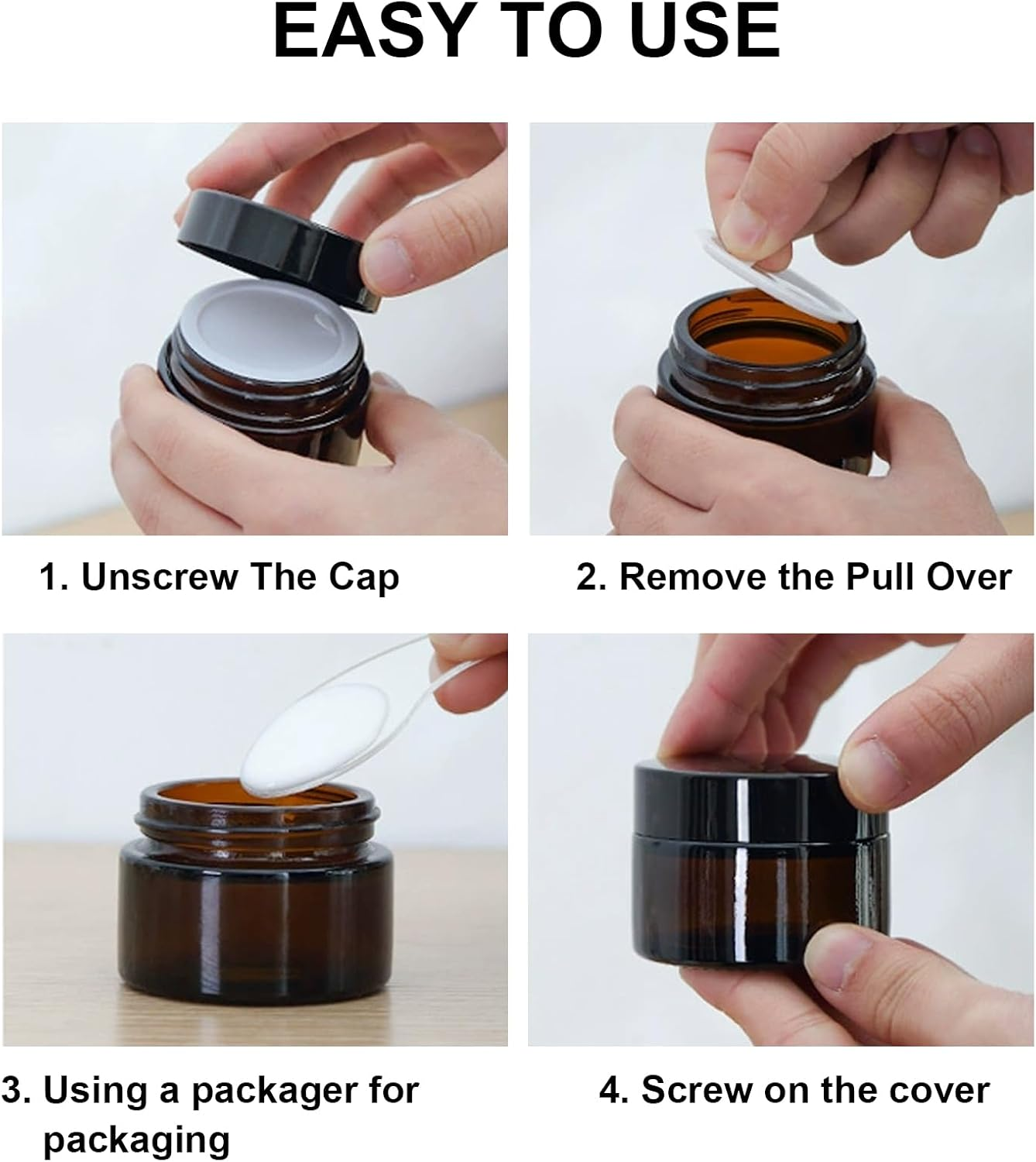 Amber Glass Empty Jar 6 Pack Jars Cream 50Ml Brown Glass Jars Empty Refillable Containers Brown Ointment Jars for Women Girls Cosmetics Creams Lotions Essential Oils Powder (50G)