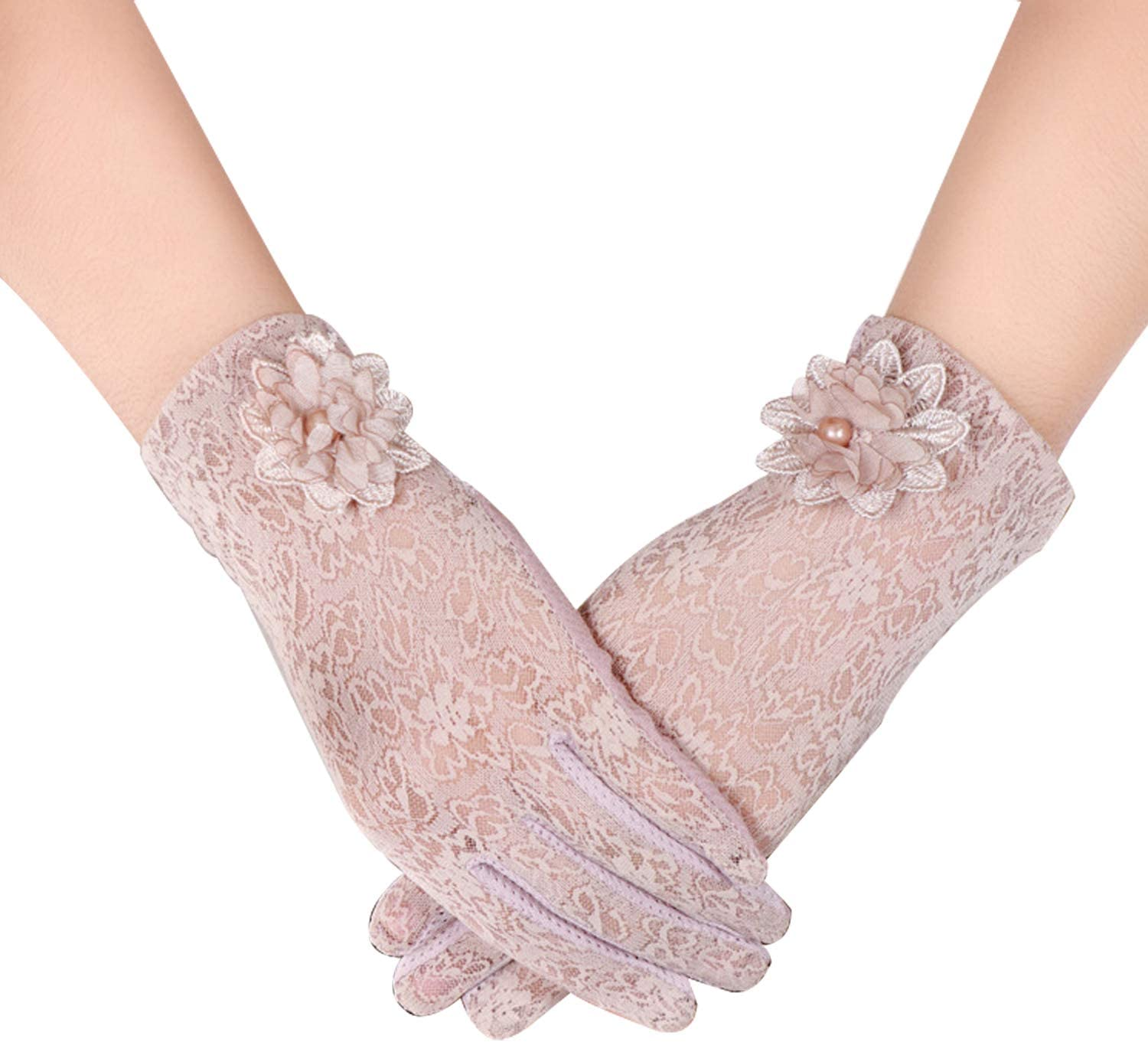 LERTREE Summer Women Sun UV Protection Lace Gloves Ladies Short Driving Gloves Touch Screen