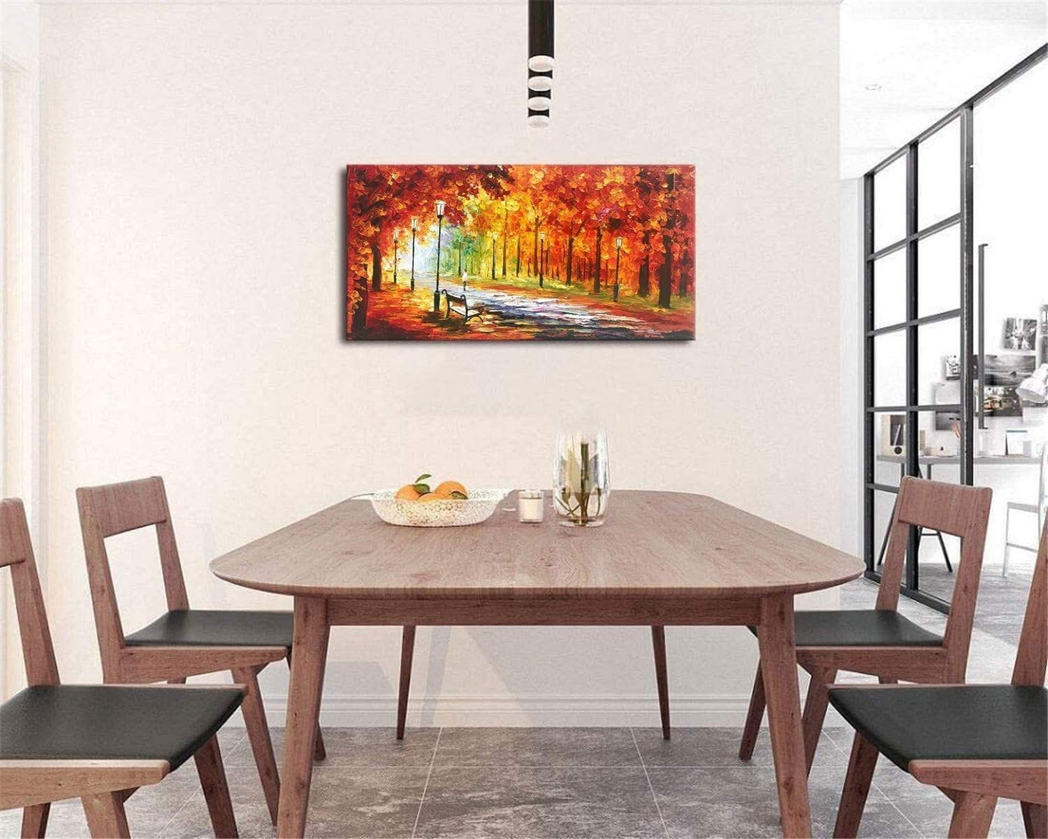 Framed Oil Painting,Hand Painted Modern Abstract Textured Big Wall Paintings,Can Be Hung Home Decoration Large Canvas Wall Art,Golden Autumn Forest Sightseeing (80 X 40 Cm) image number 6