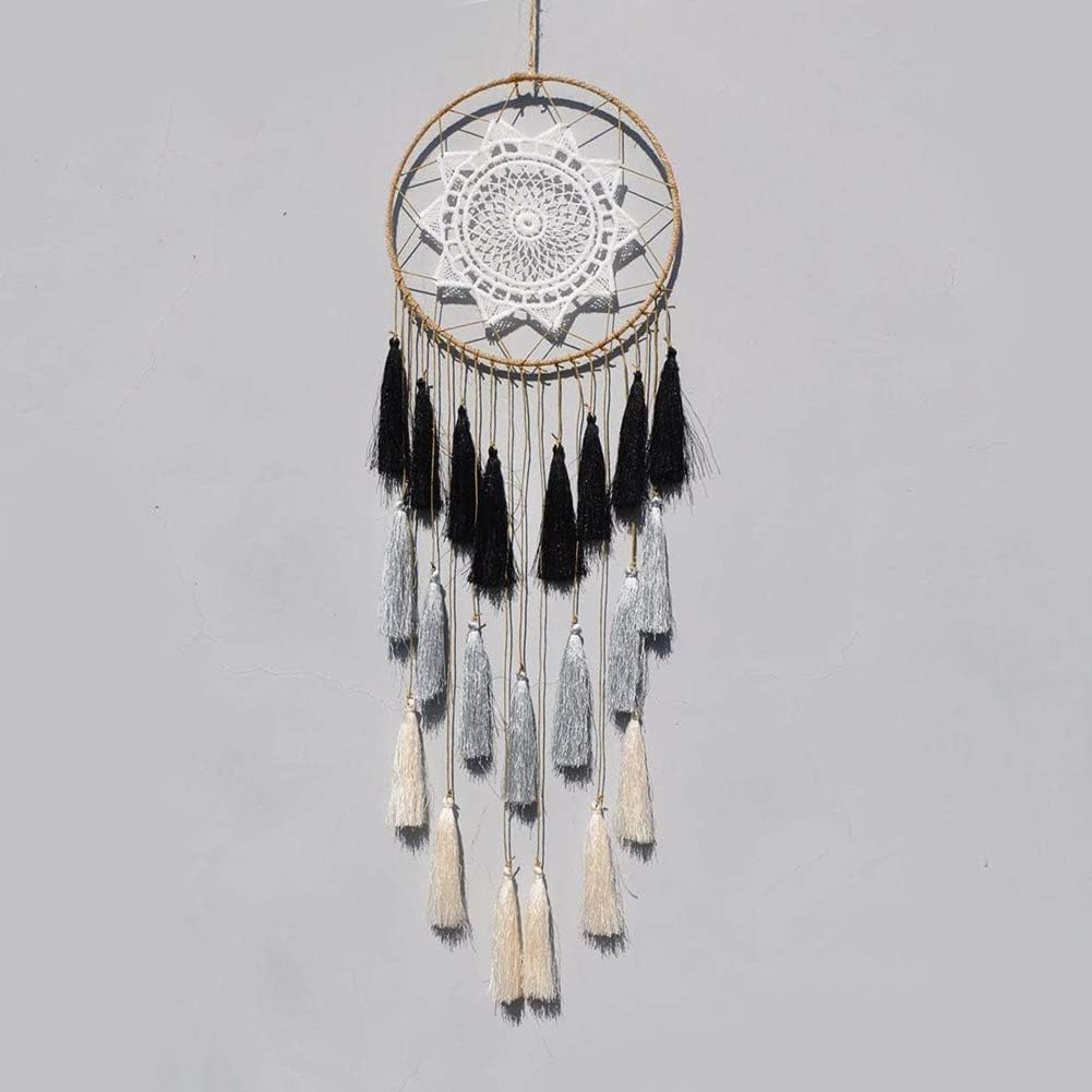 Macrame Dream Catchers for Bedroom Tassel Wall Hanging Handmade Dreamcatchers Home Decor with Ornament Craft Blessing Gift(Black Grey) image number 4