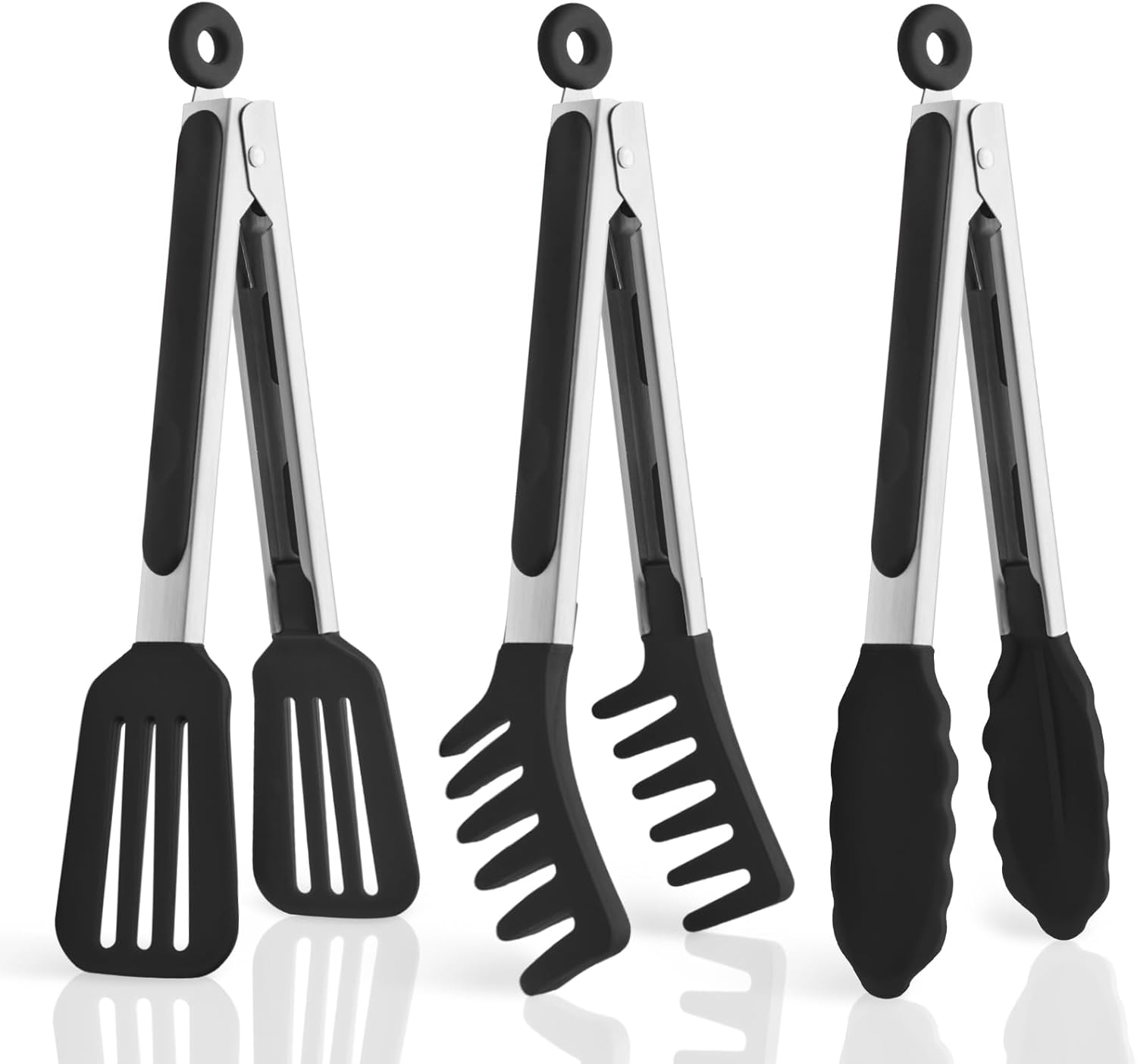 3 Pack Silicone Tongs for Cooking,Maywe Tanso 9 Inch Cooking Kitchen Tongs with Silicone Tips,Nonstick Stainless Steel Tongs for Steak Pie Pizza Pasta Spaghetti Salad BBQ Buffet image number 3