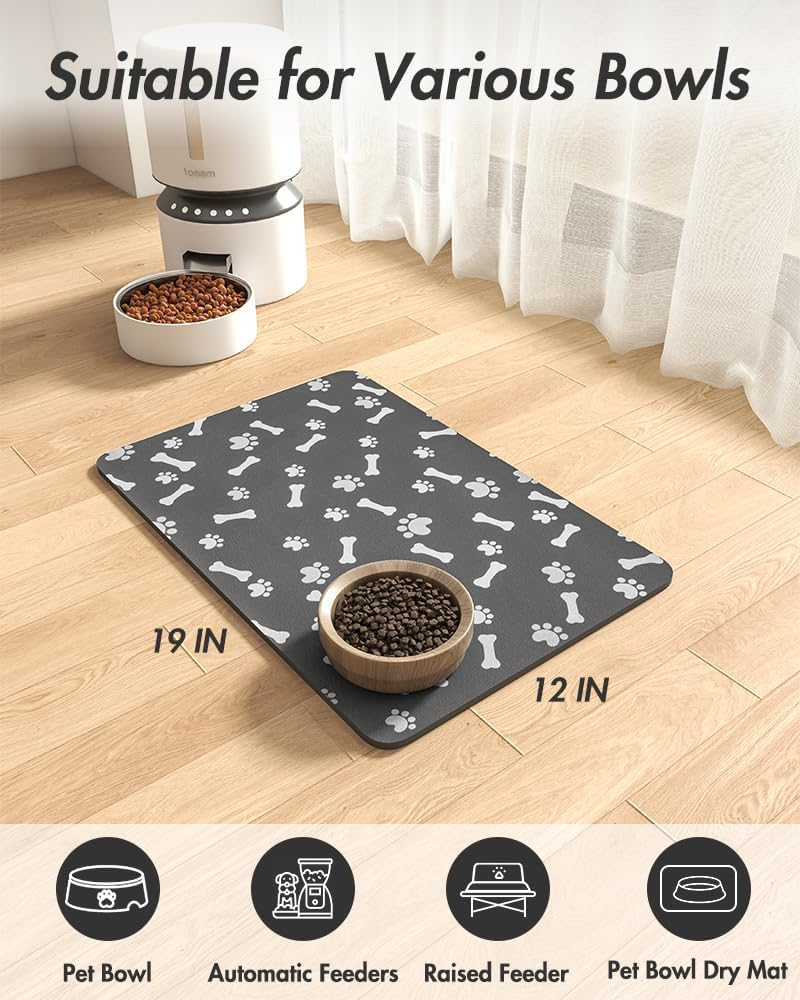 QIUKUN Pet Feeding Mat - Absorbent Dog Food Mat for Food and Water - No Stains Quick Dry Dog Placemat - 12"X19" Dark Grey image number 4