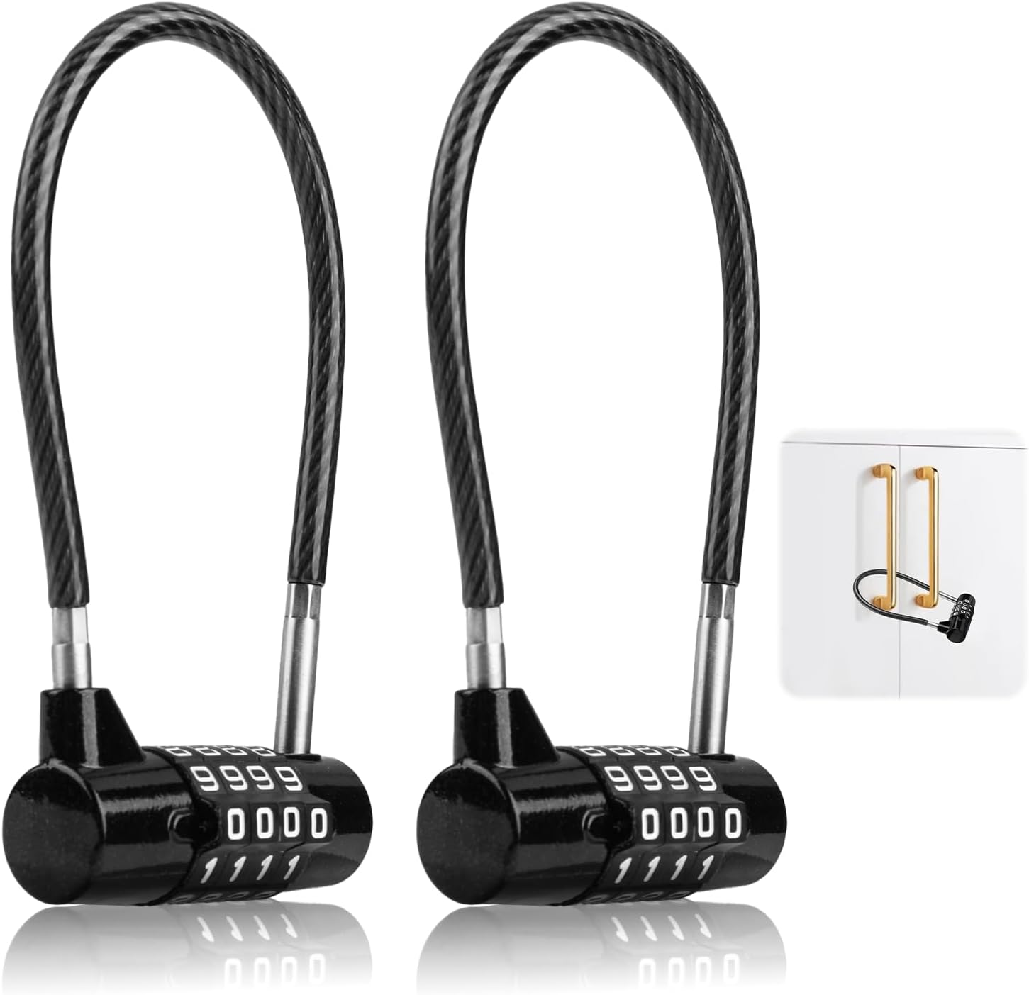 2 Pack 4 Digit Combination Padlock with Steel Cable, Resettable Weatherproof Security Lock for Gym Lockers Cabinets Gates Suitcases & Outdoor Use (Black) image number 6