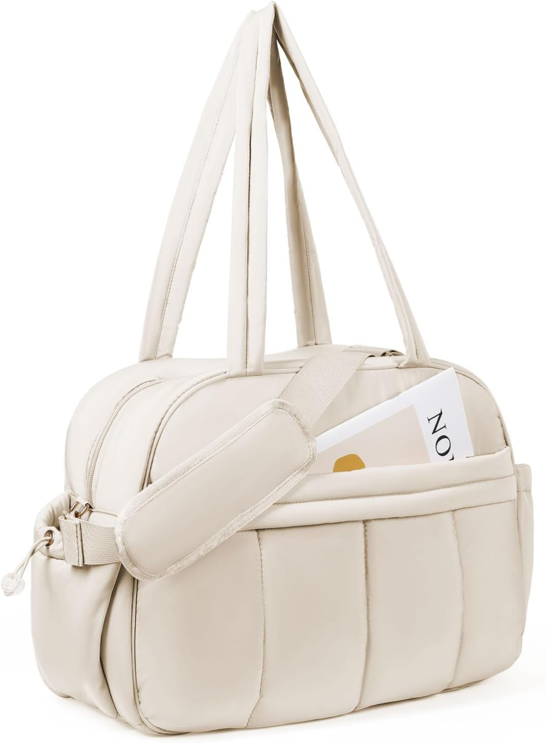 Behaesty Weekender Bags for Women, Quilted Travel Duffel Bag, Large Puffer Duffle Bag for Travel Gym Overnight Weekend Workout Carry on Bag for Airplanes, Personal Item Travel Bag, Camel, 18 X 12 X 8