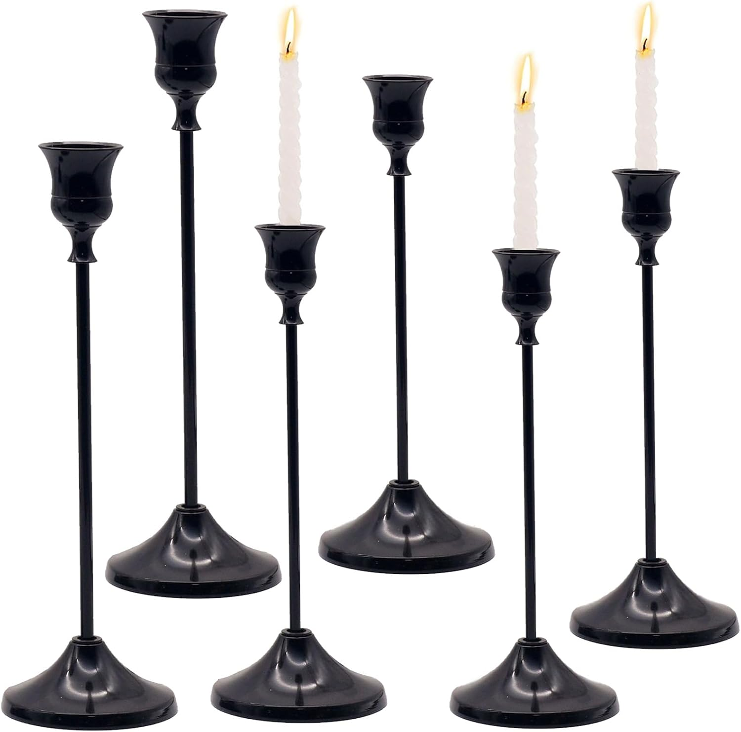 YELINTIAN Candlestick Holders of 6 Vintage Tall Taper Candlestick,Metal Taper Candle Holder for Home Wedding Table Mantel Centerpiece Anniversary Christmas Party Decor (Black)
