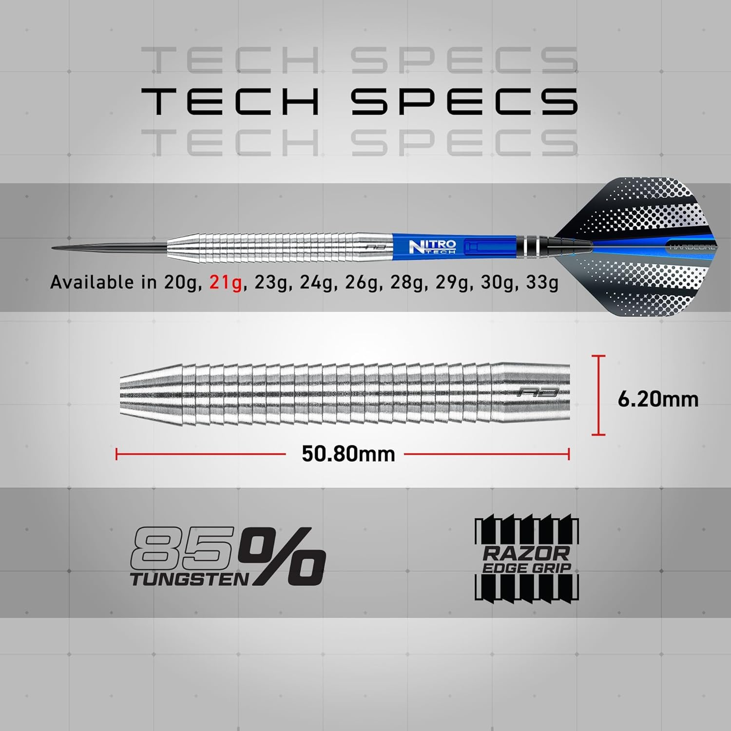 RED DRAGON Razor Edge Original Tungsten Professional Darts Set with Flights and Nitrotech Shafts (Stems) image number 4