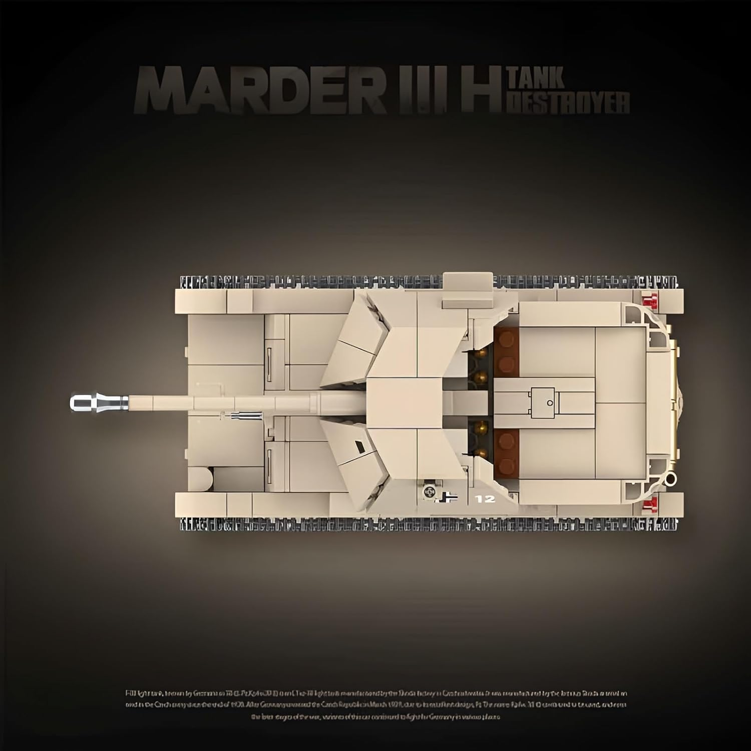 Fuleying Military Building Blocks Kit, Marten III H Tank Destroyer Clamping Blocks, 661 Pieces WW2 German Army Armoured Tank Vehicle Model Toy for Adults Children from 10 Years image number 1