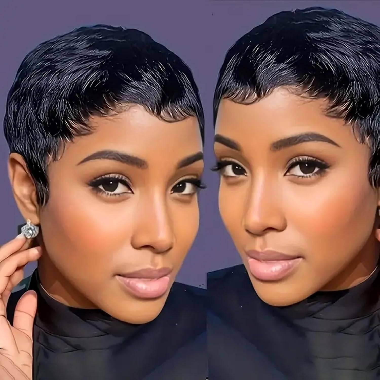 VCK Short Human Hair Wigs for Black Women Short Layered Pixie Cut for Women Black Bob Brazilian Remy Human Hair Glueless Full Machine Made image number 2