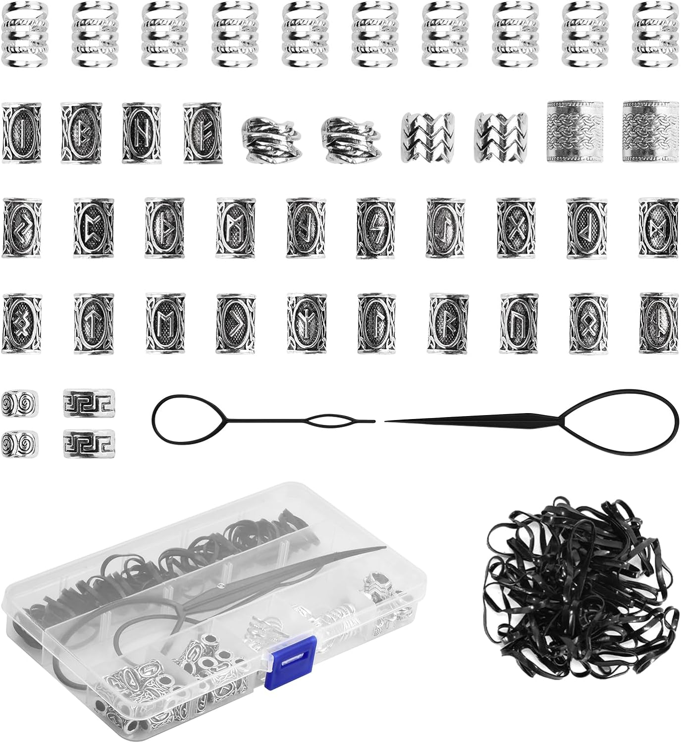 44 Piece Beard Beads Set for Viking Decoration Beard Beads for Clip-On Beard Jewellery Men Hair Beads for Dreadlocks Braids Jewellery with Beard Rubber and Beard Beads Threader image number 4