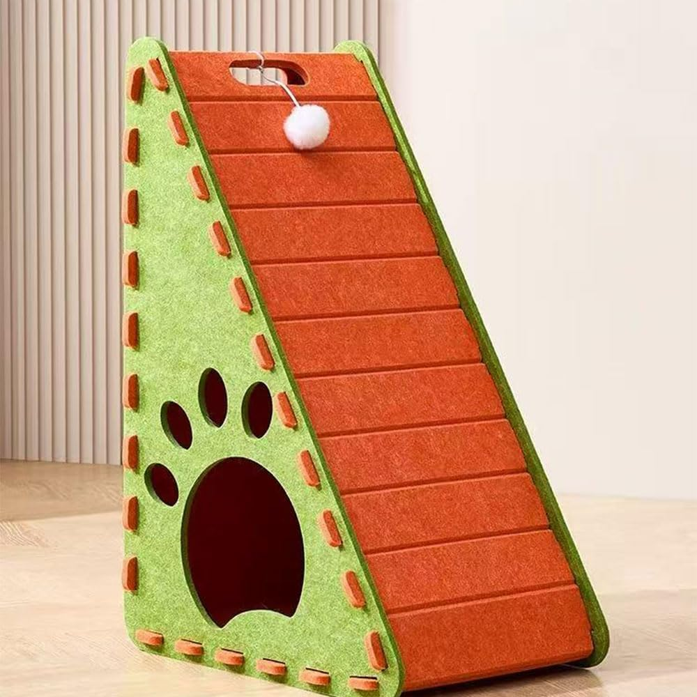 Triangular Felt Cat Scratcher & Cat Bed &ndash; Durable All-Felt Scratch Pad, No-Mess Furniture Protector, Easy-Clean Indoor Cat Lounge (Orange) image number 4