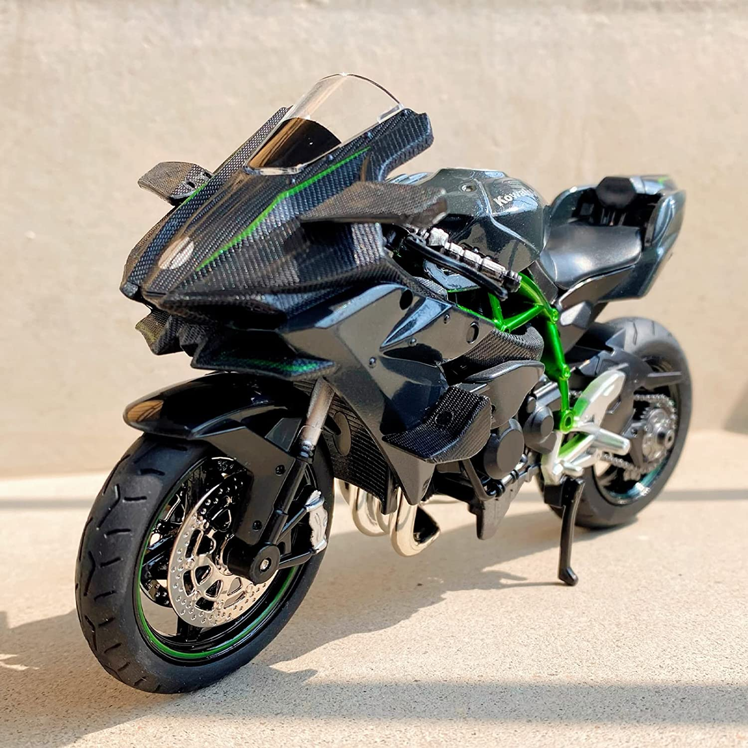 BDTCTK Compatible for 1:12 Kawasaki Ninja H2R Motorcycle Model, Diecast Model Motorcycle, Suspension and Free Roller, Toy Car, Motorcycle Collection, Gift Black image number 4