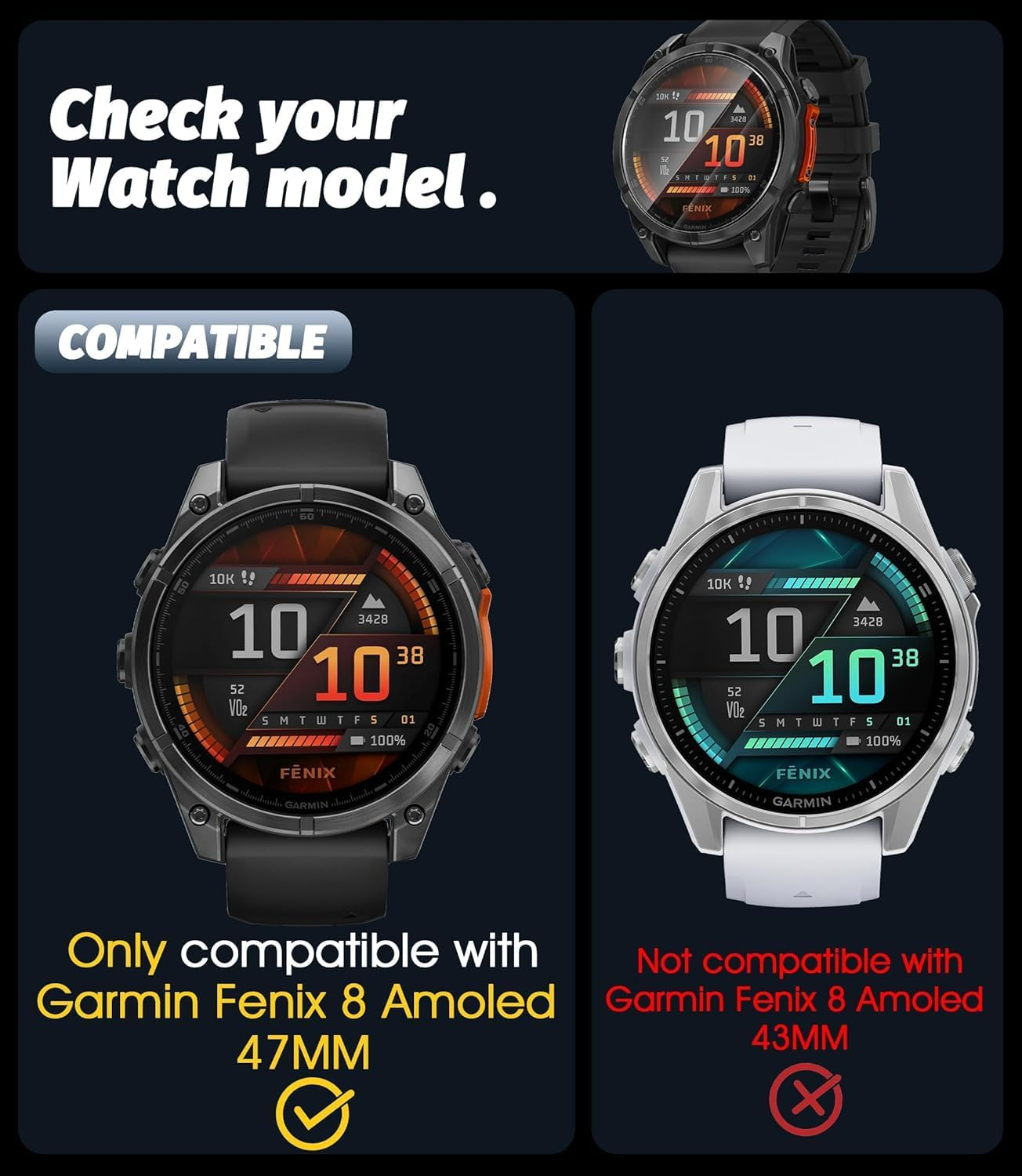 T Tersely (5 Pack) 9H Hardness Tempered Glass Screen Protector for Garmin Fenix 8/Fenix E (47MM), Screen Protector Film Guard for Garmin Fenix 8 (47MM) image number 3