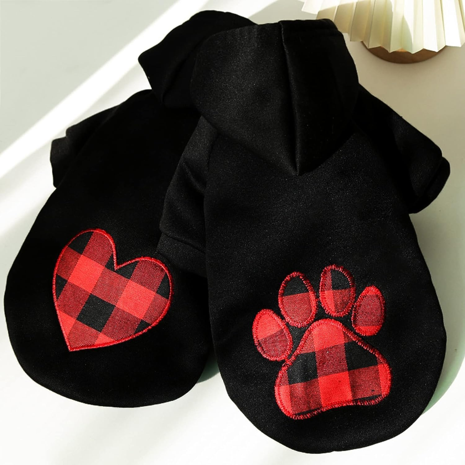 2 Pieces Dog Hoodie Love Foot Prints for Dog Clothes Holiday Festival Dog Dresses Puppy Hoodies Party Costumes Doggie Coat Cat Outfits Dog Sweatshirt for Small Dogs Cats Puppy Clothes (Black, M)