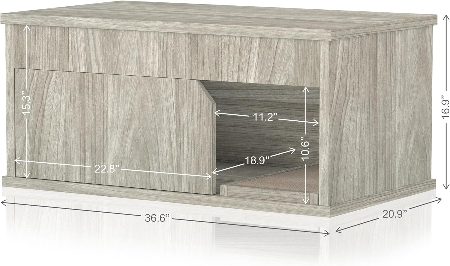 WAY BASICS Cat Litter Box Enclosure Hidden Cat Furniture, Aspen Grey image number 3